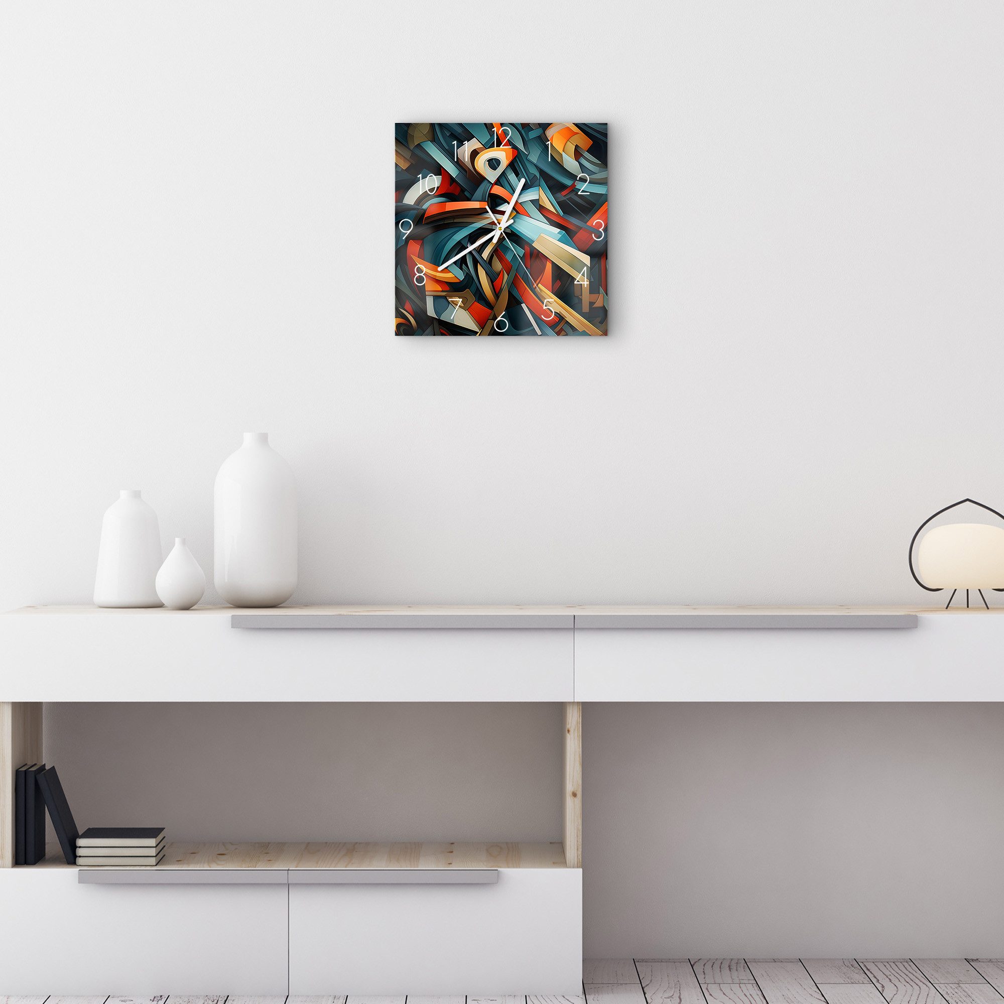DEQOART Wanduhr 'Geometrie des Lichts' (Glas Glasuhr modern Wand Uhr Design Küchenuhr)