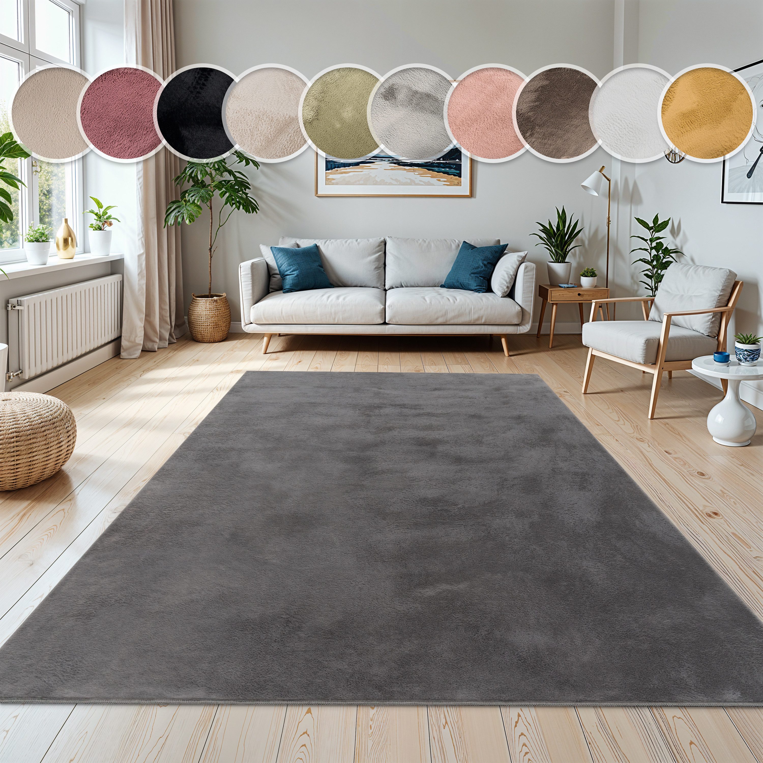 Paco Home Fellteppich Kunstfell Soft 380, rechteckig, Höhe: 14 mm, Langflor, Kuschelteppich - besonders weich, Uni-Farben