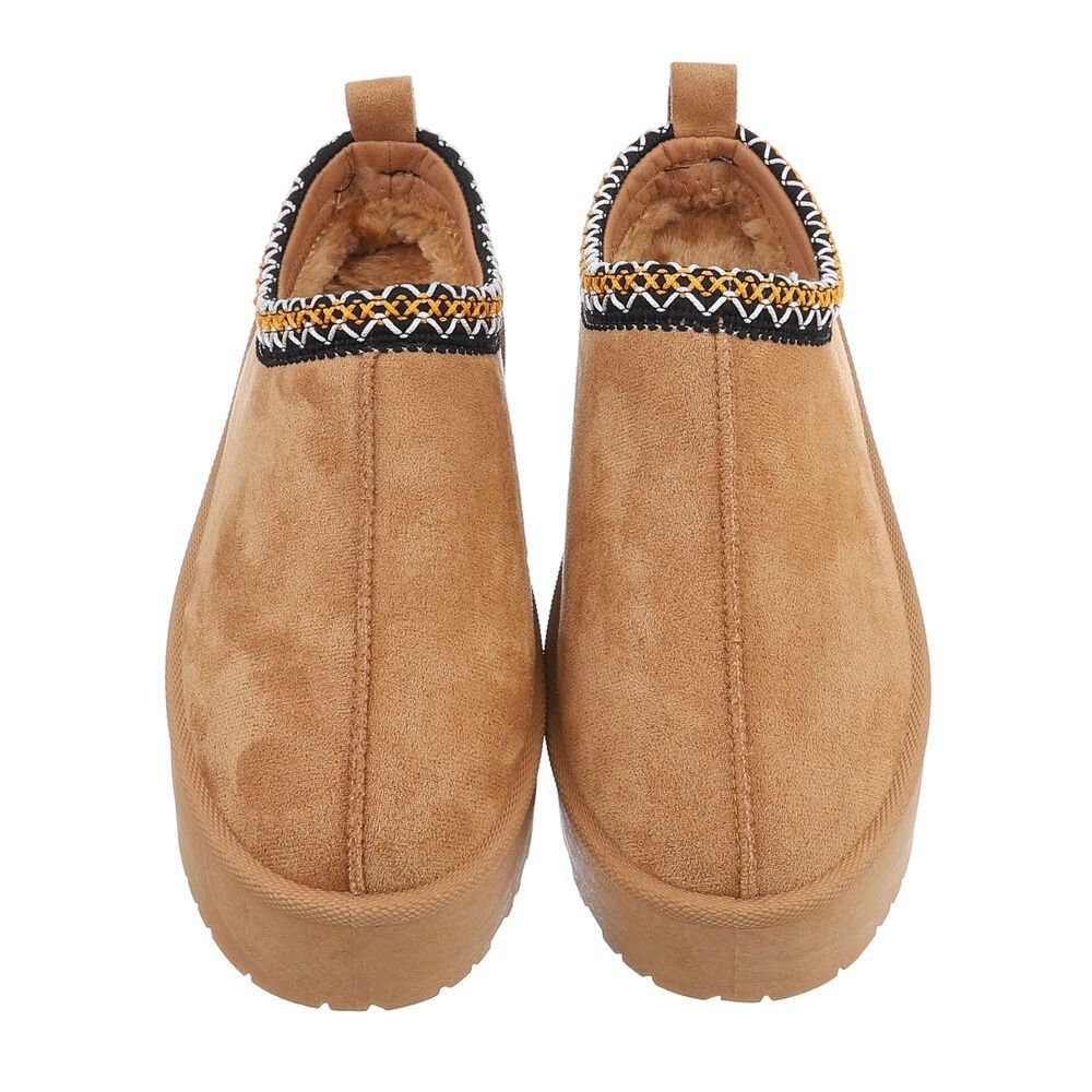 Ital-Design Die bequemen Plateau-Slipper Hausschuh (85244446) Flach Stiefeletten in Camel