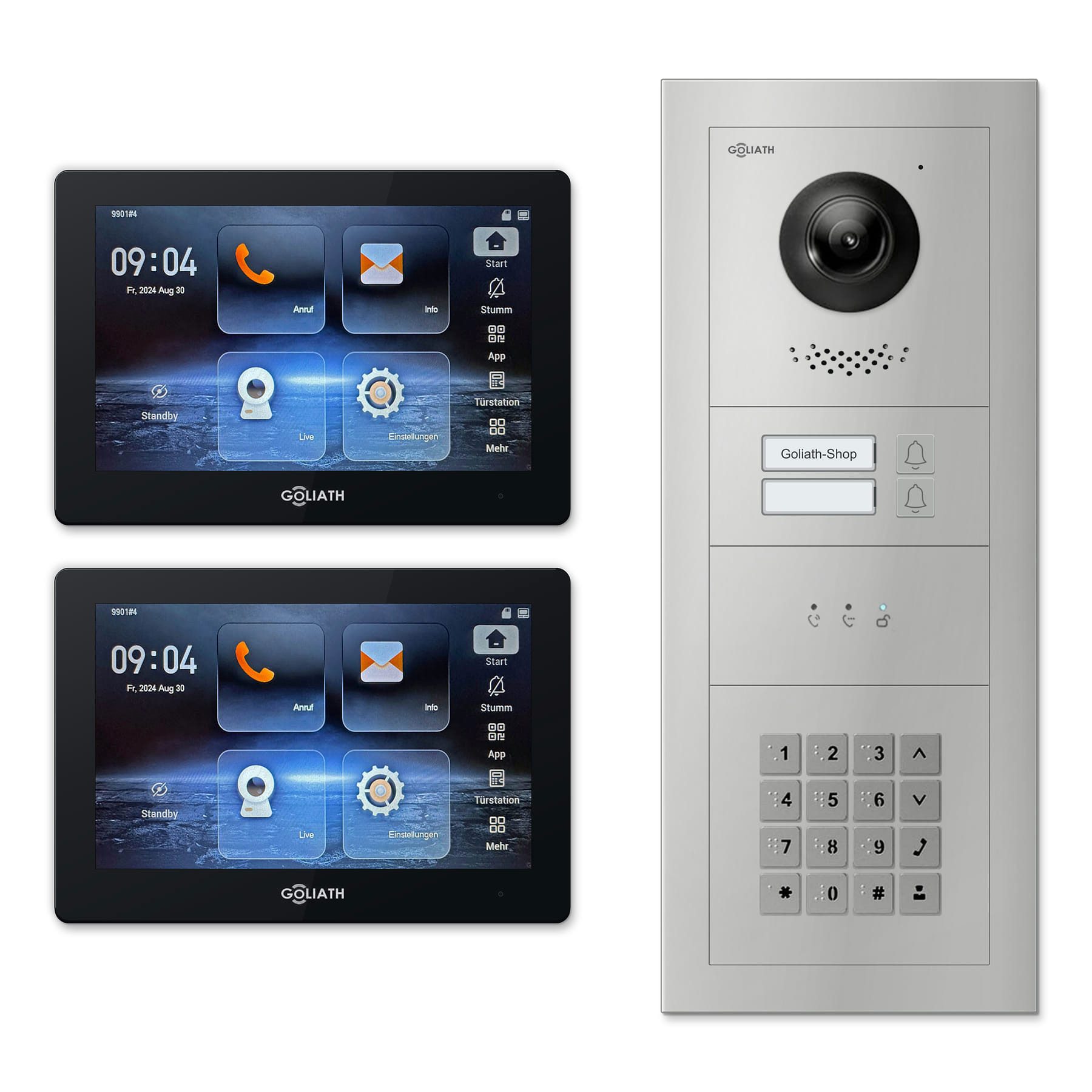 Goliath Intercom Video-Türsprechanlage Goliath IP Video Türsprechanlage: 7-Zoll 2 Familienhaus, Zahlencode, A (Privat oder Gewerblich)