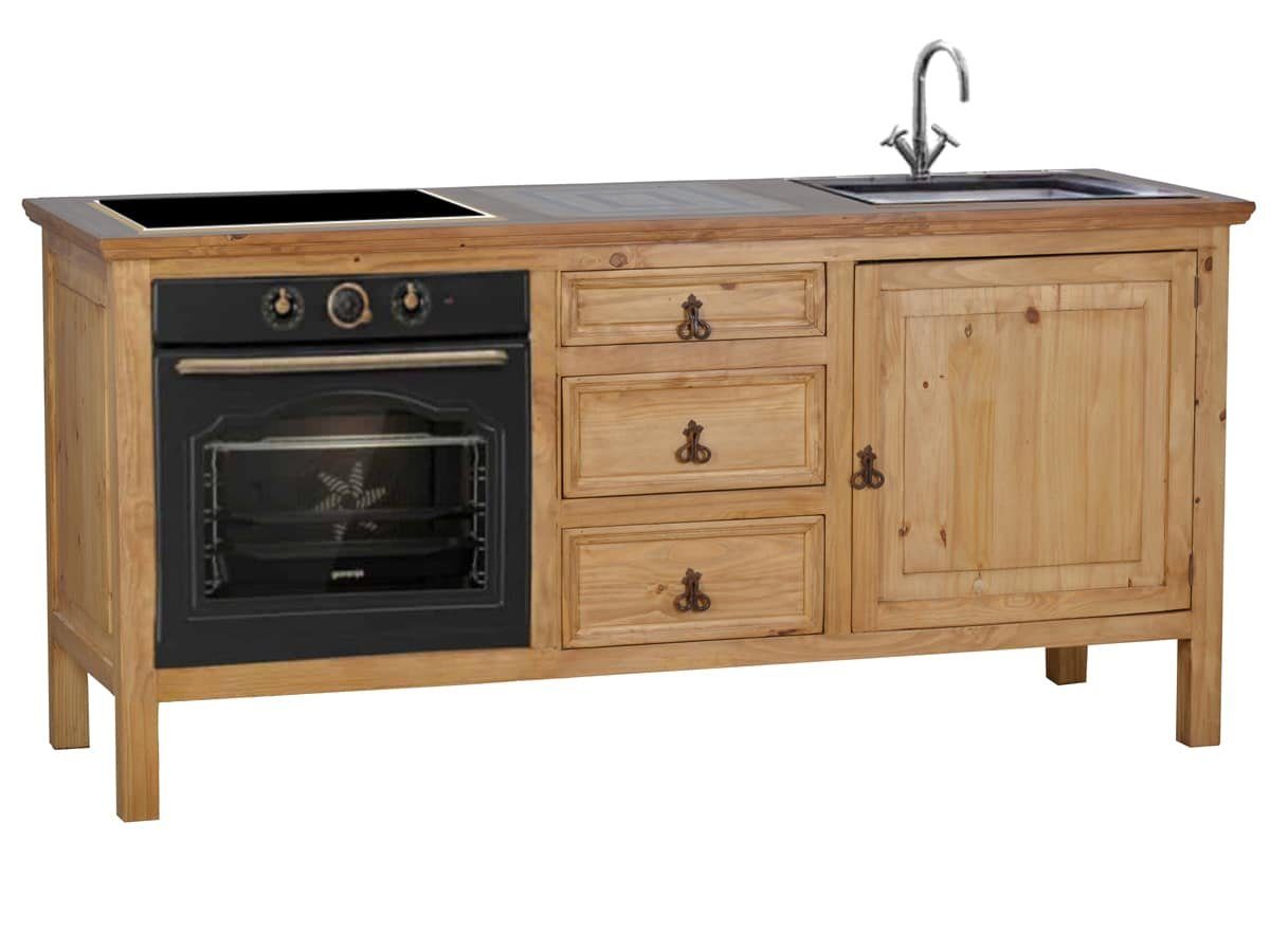 MiaMöbel Herdumbauschrank Mexico aus massivem Pinienholz Honig