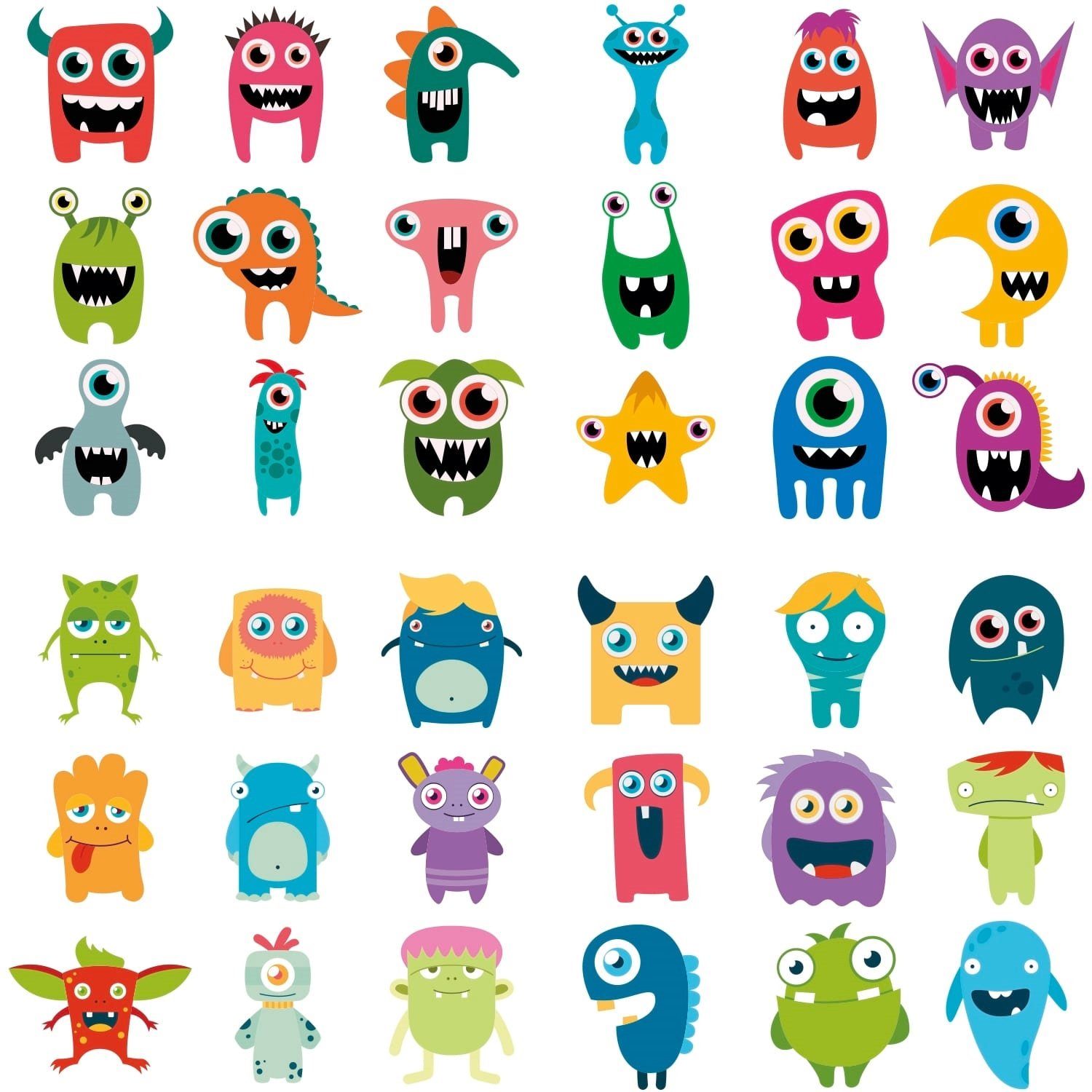 atFoliX Aufkleber Aufkleber Monster-Familie Set 1 - 36 Motive