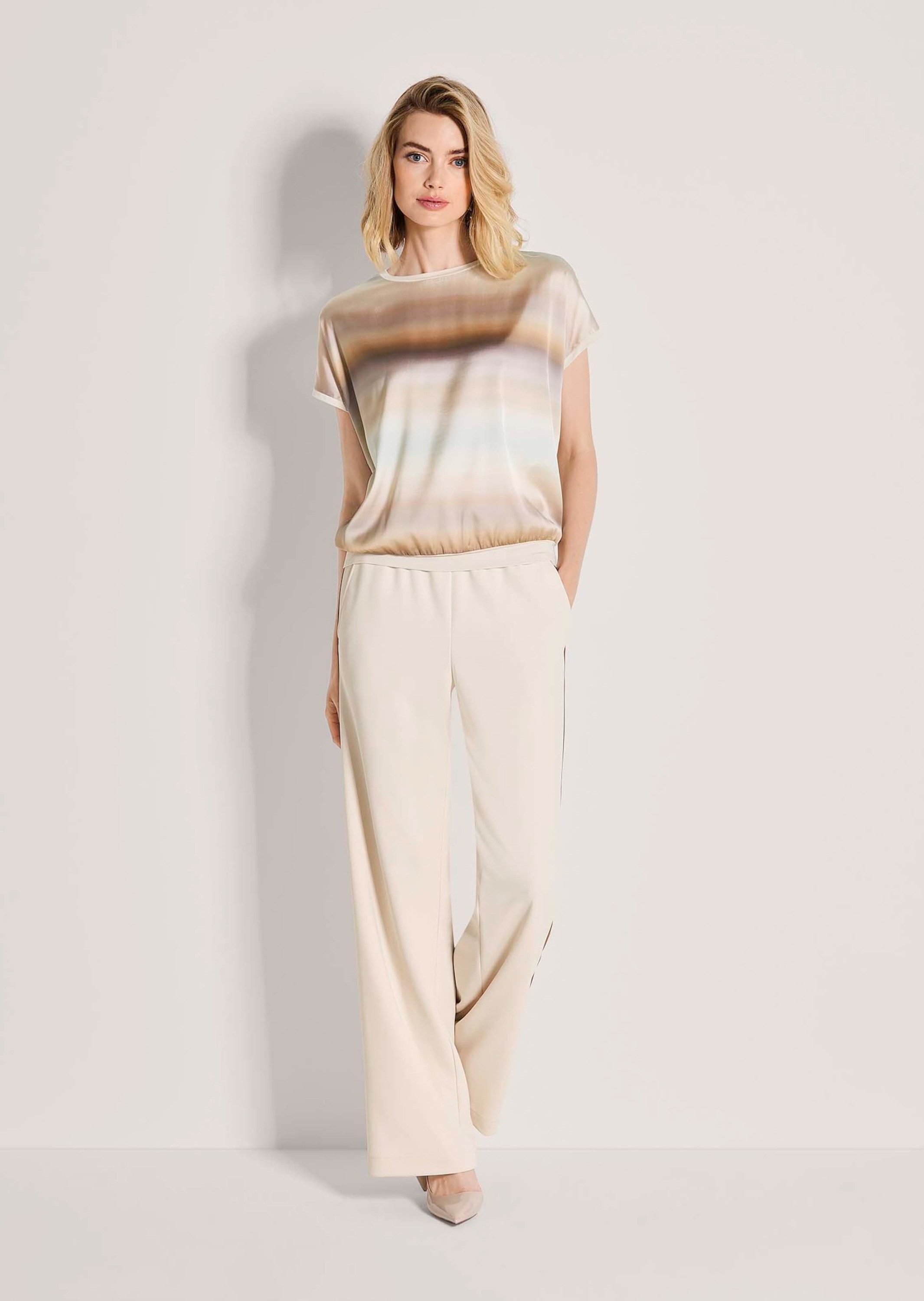 MADELEINE Kurzarmshirt Elegantes Blusenshirt mit Streifenmuster Seidenshirt mit Rundhals, überschnittenen Schultern und ohne Arm
