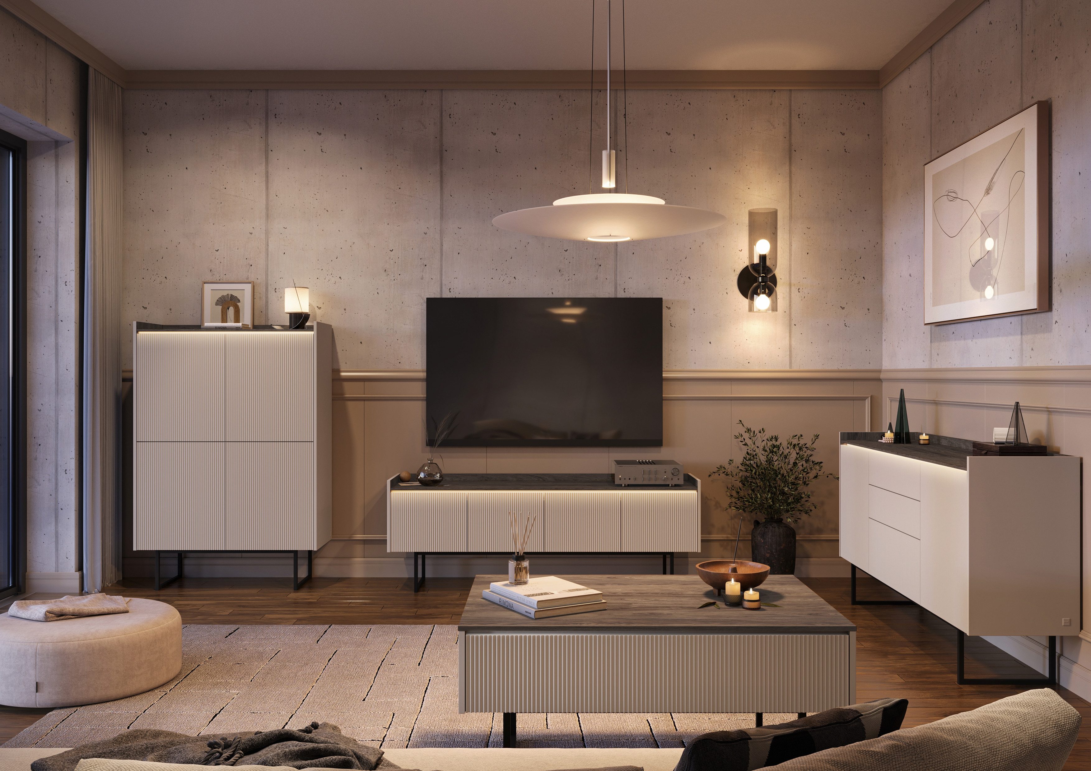 yourhouse24 Kommode LAGO LG-03 mit Beleuchtung Beige