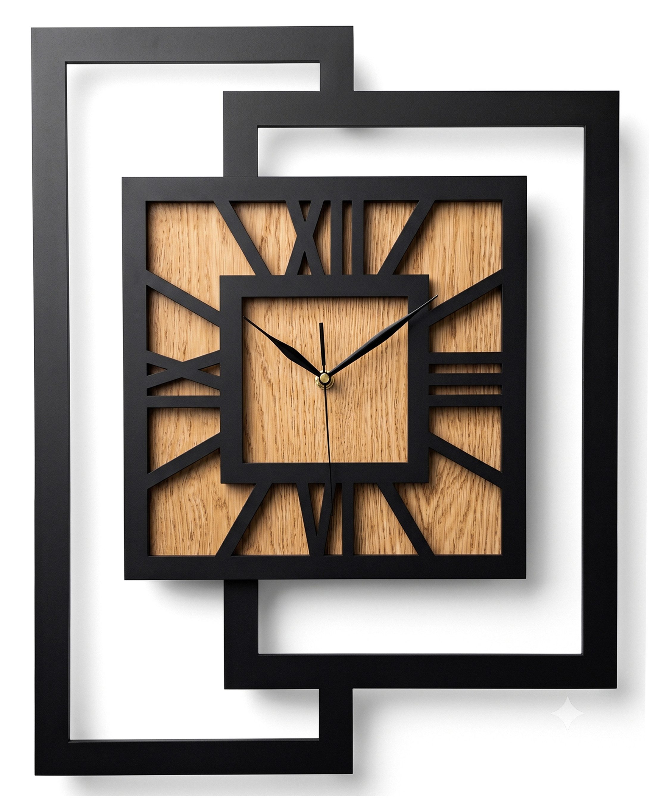 ORNAMENTI Wanduhr Grosse, moderne, geometrisch, Holz, hingucker, Loft, Rechteck (römisch, römische Ziffern, ohne Ticken, Wanddeko)