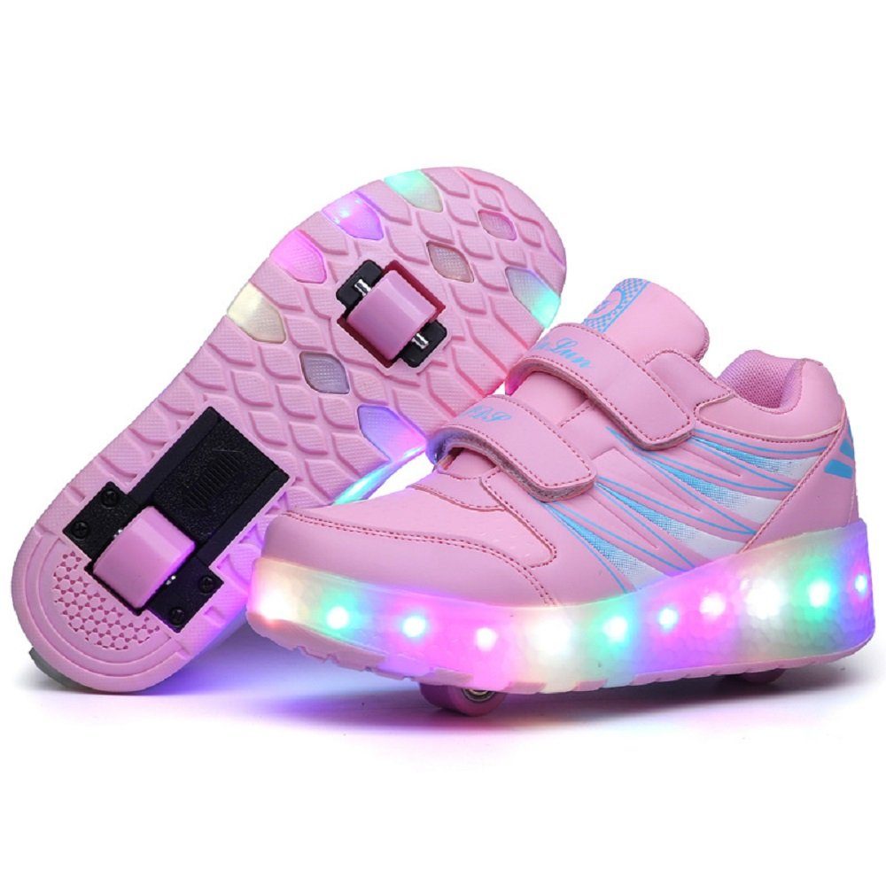 Kinder (Sportrollschuhe, B-DZ-988, HUSKSWARE 1-St., Runden), Schuhe Rollschuhe rosa der zwei Sportrollschuhe leuchtende der USB-Aufladung,