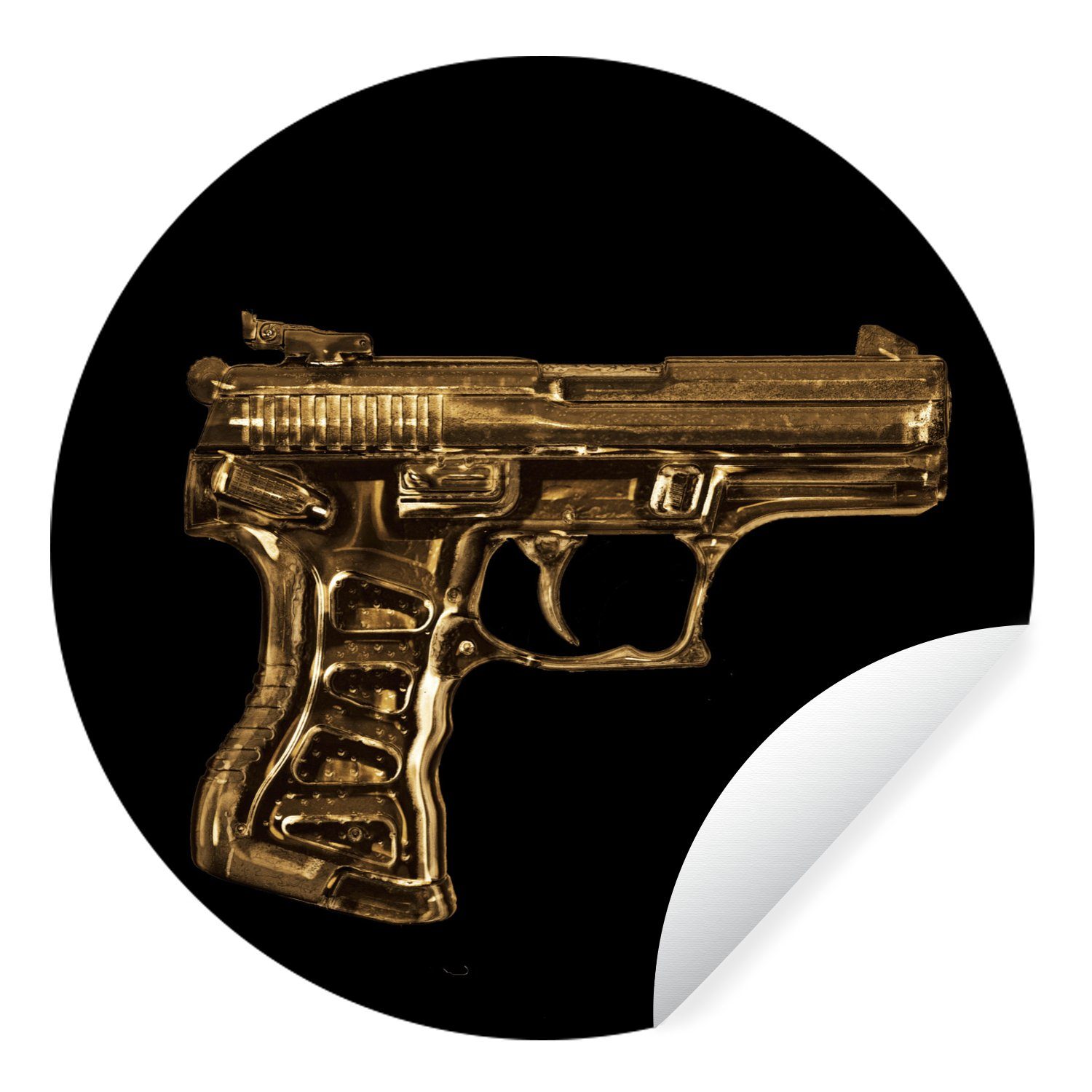 MuchoWow Wandsticker Pistole - Schwarz - Gold (1 St), Tapetenkreis für Kinderzimmer, Tapetenaufkleber, Rund, Wohnzimmer