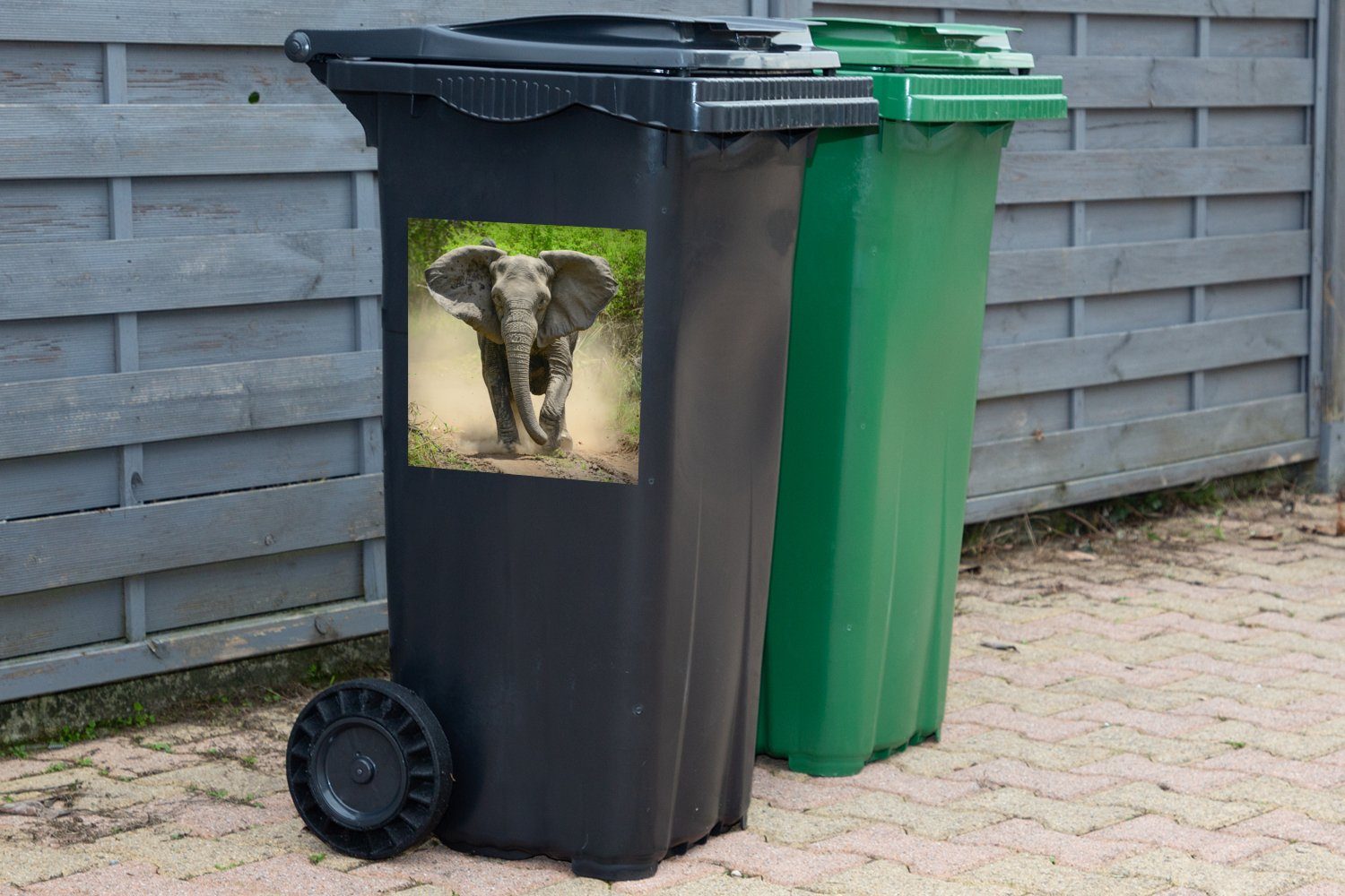 Laufender St), Mülltonne, Abfalbehälter (1 Elefant Container, MuchoWow Mülleimer-aufkleber, Wandsticker Sticker,