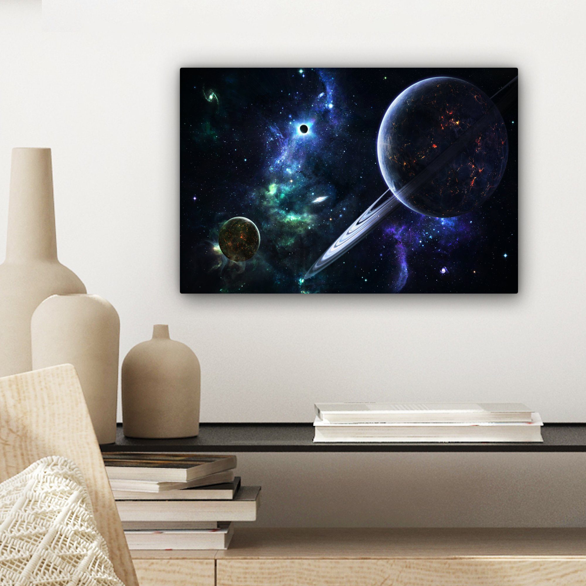 Wandbild Sterne OneMillionCanvasses® Leinwandbild Wanddeko, (1 - Leinwandbilder, St), Galaxie, - Aufhängefertig, 30x20 Planeten cm