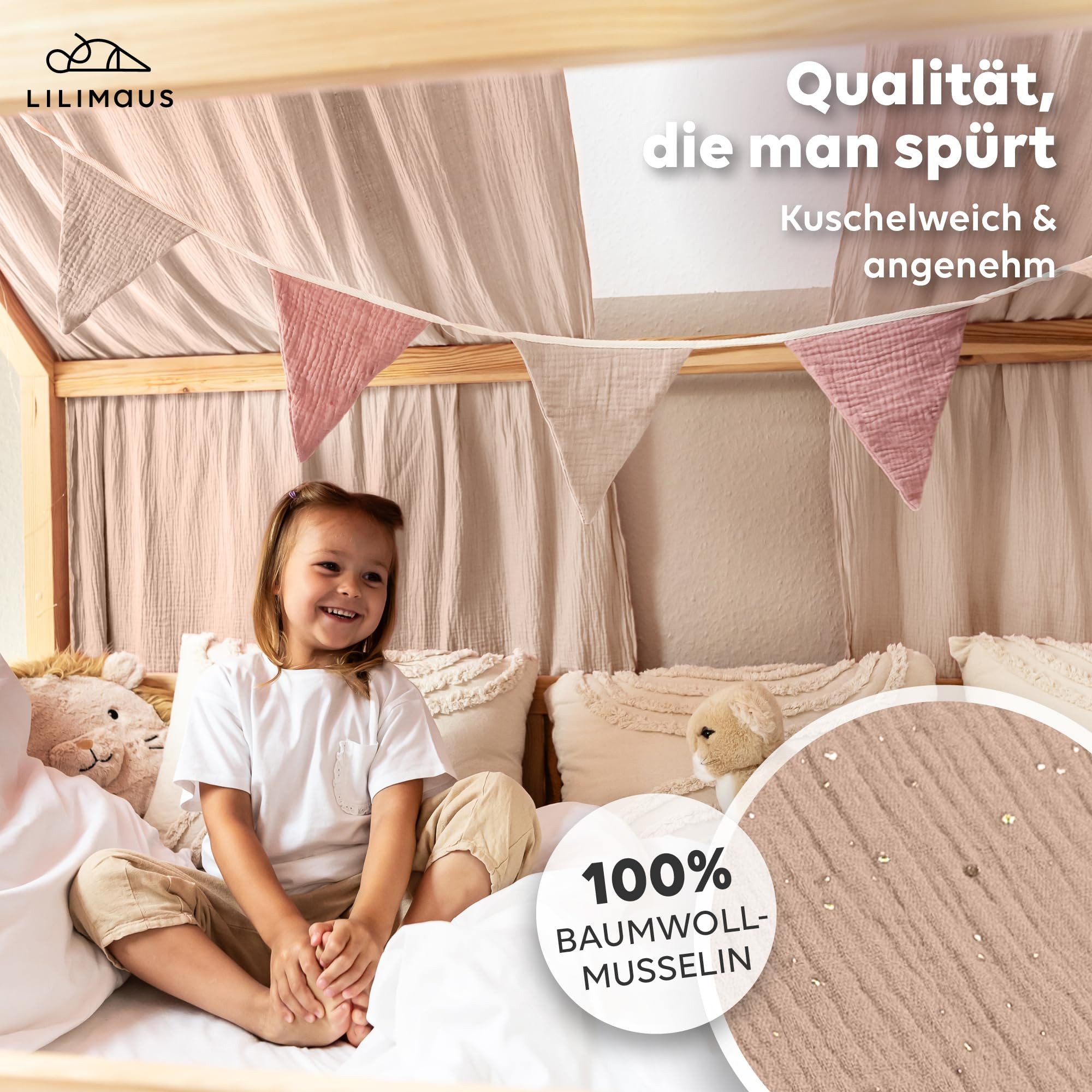 lilimaus Betthimmel Musselin Hausbett Himmel für Kinderzimmer mit Gold Appl günstig online kaufen