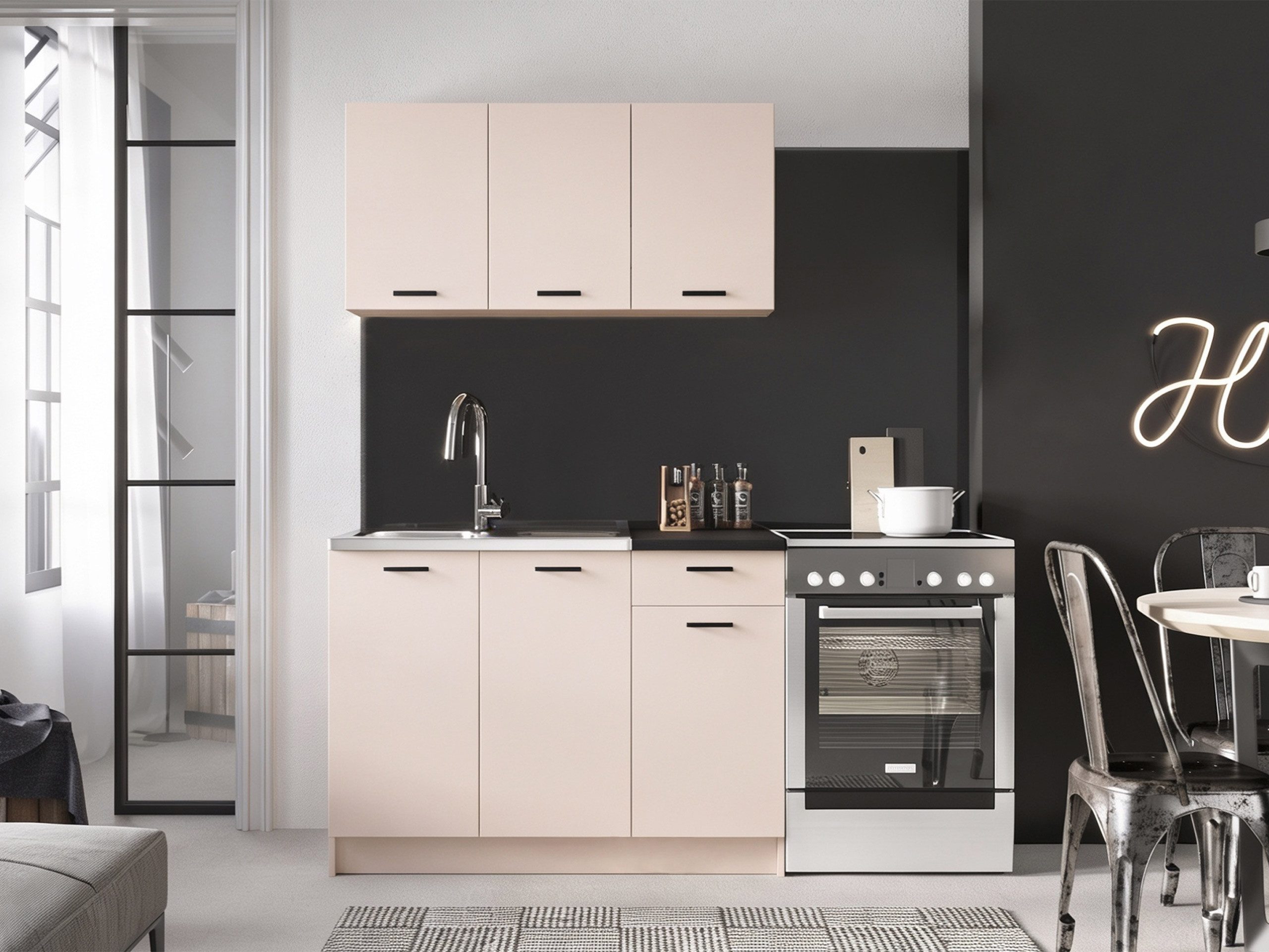 MIRJAN24 Küchenzeile Eco 120, (Hängeschränk, Spülbeckenschrank), Breite: 120 cm, Schwarze Griffe