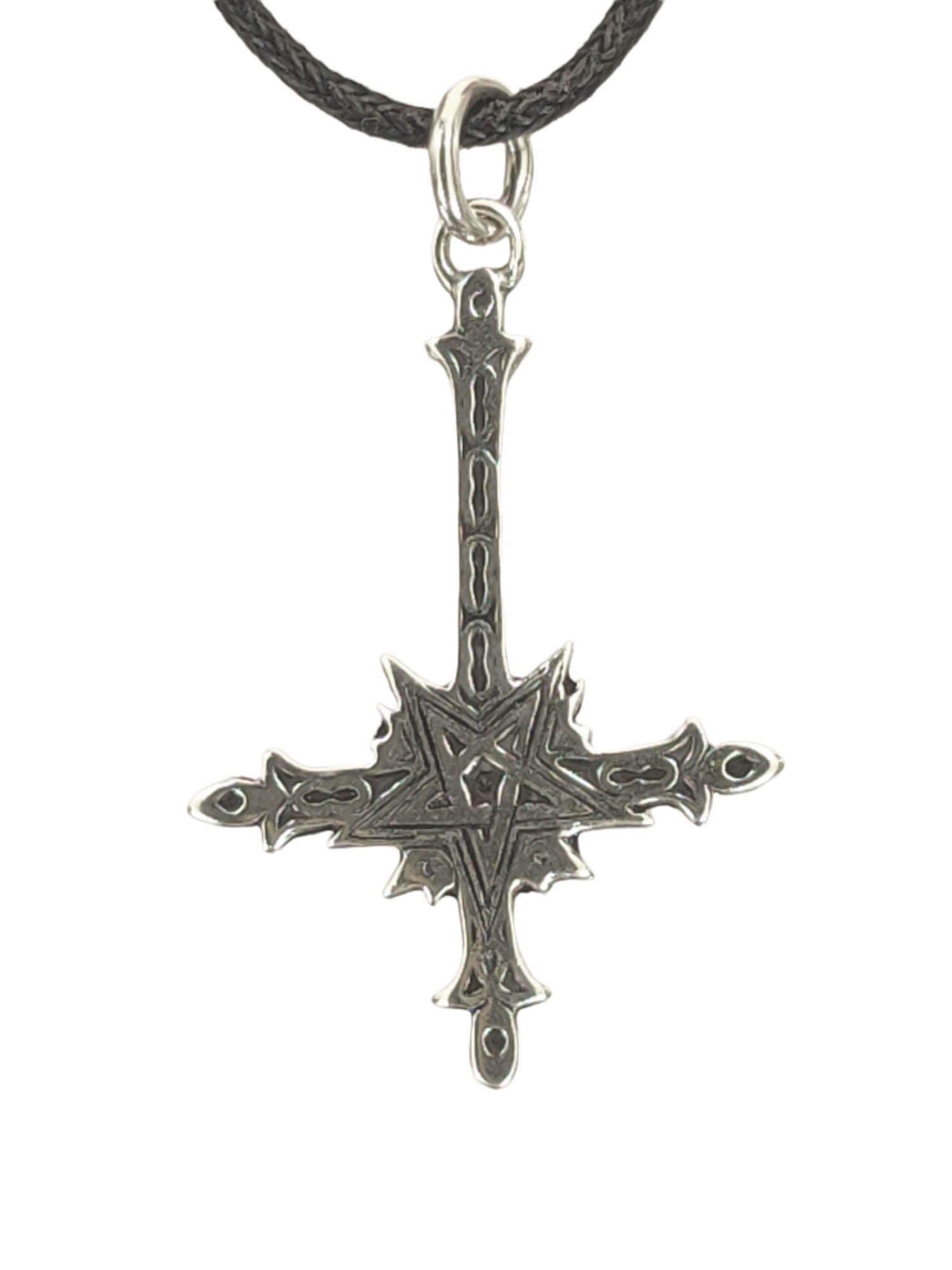of Kreuz Kiss Silber Kettenanhänger Leather Sterling 925 Satan Luzifer umgedrehtes Pentagramm