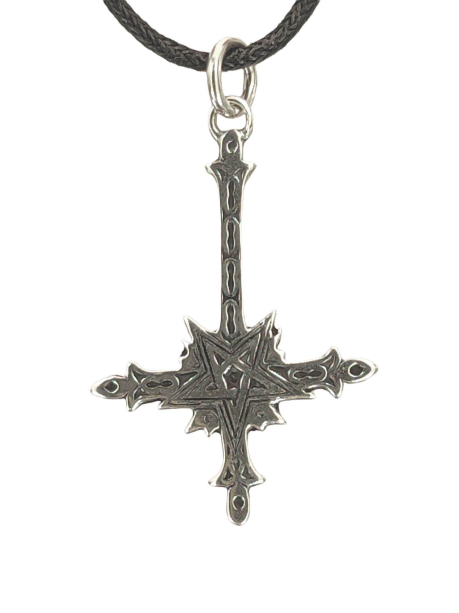 Kiss of Leather Kettenanhänger Pentagramm umgedrehtes Kreuz Luzifer Satan Silber 925 Sterling