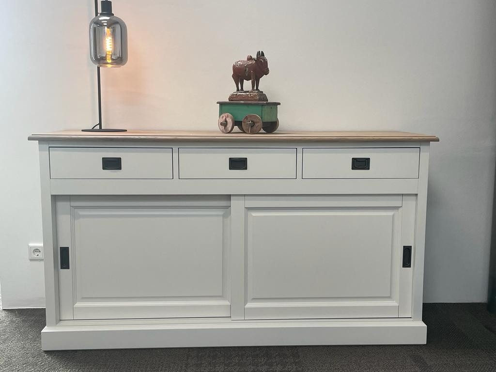 Wohnpalast Kommode Sideboard Neuss 165 cm weiß/eiche - Anrichte Landhaus Kommode