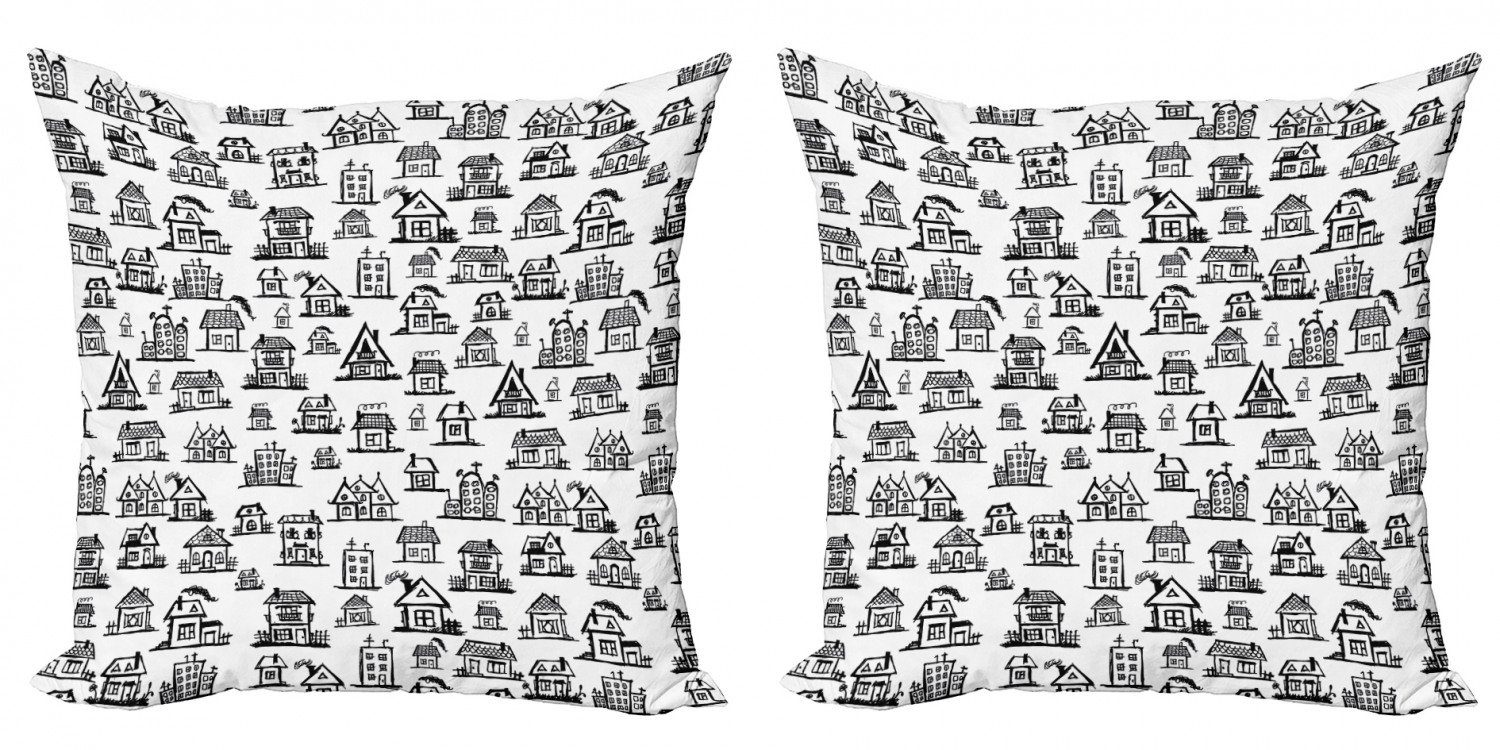 Digitaldruck, Doppelseitiger Stadt Dorfhäuser Abakuhaus Accent Kissenbezüge Stück), (2 Modern Stadt Doodle
