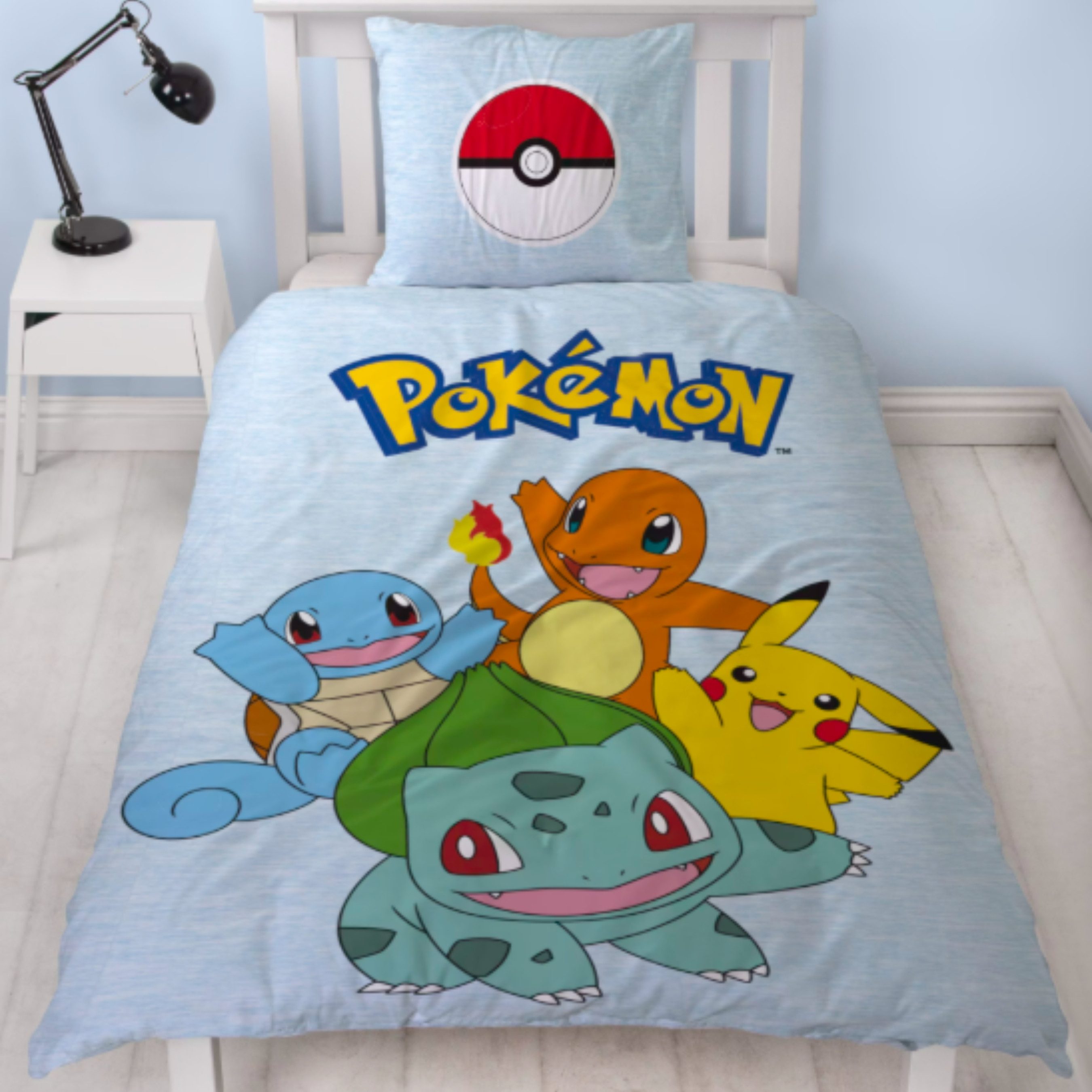 MTOnlinehandel Kinderbettwäsche Pokemon Dream Team in 135x200 + 80x80 cm, Pikachu, 100% Polyester, 2 teilig, Wendebettwäsche für Jungen und Mädchen