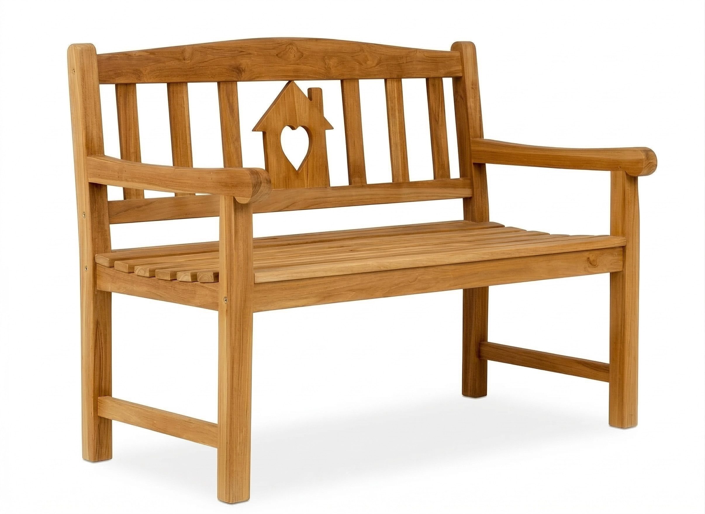 Garden Pleasure Gartenbank Gartenbank Teak 2-Sitzer HOME mit Haus & Herz Design