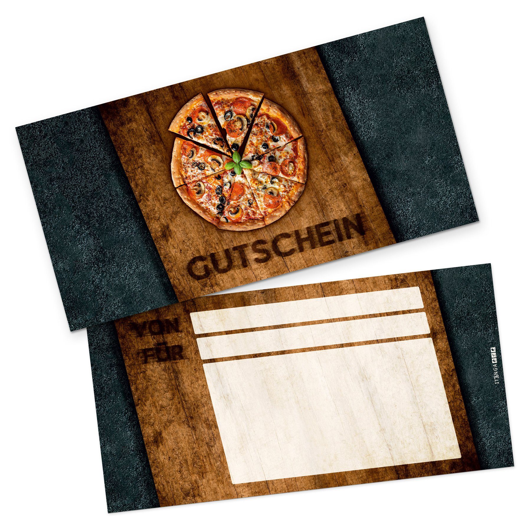 itenga Grußkarten itenga Geschenkgutschein Pizza Holzbrett (Motiv 4), Postkarte zum Ausf