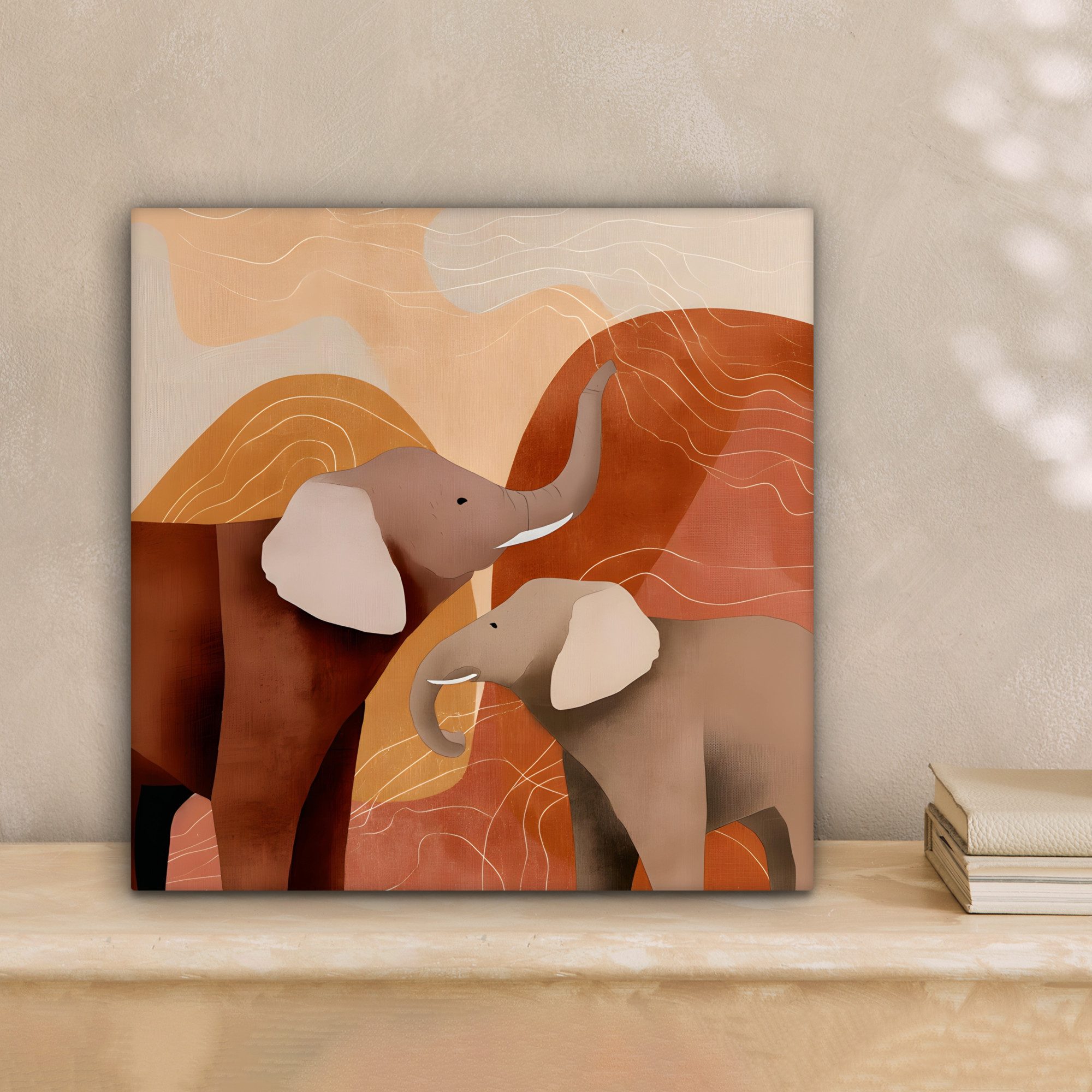 OneMillionCanvasses® Leinwandbild Elefanten - Orange - günstig online kaufen