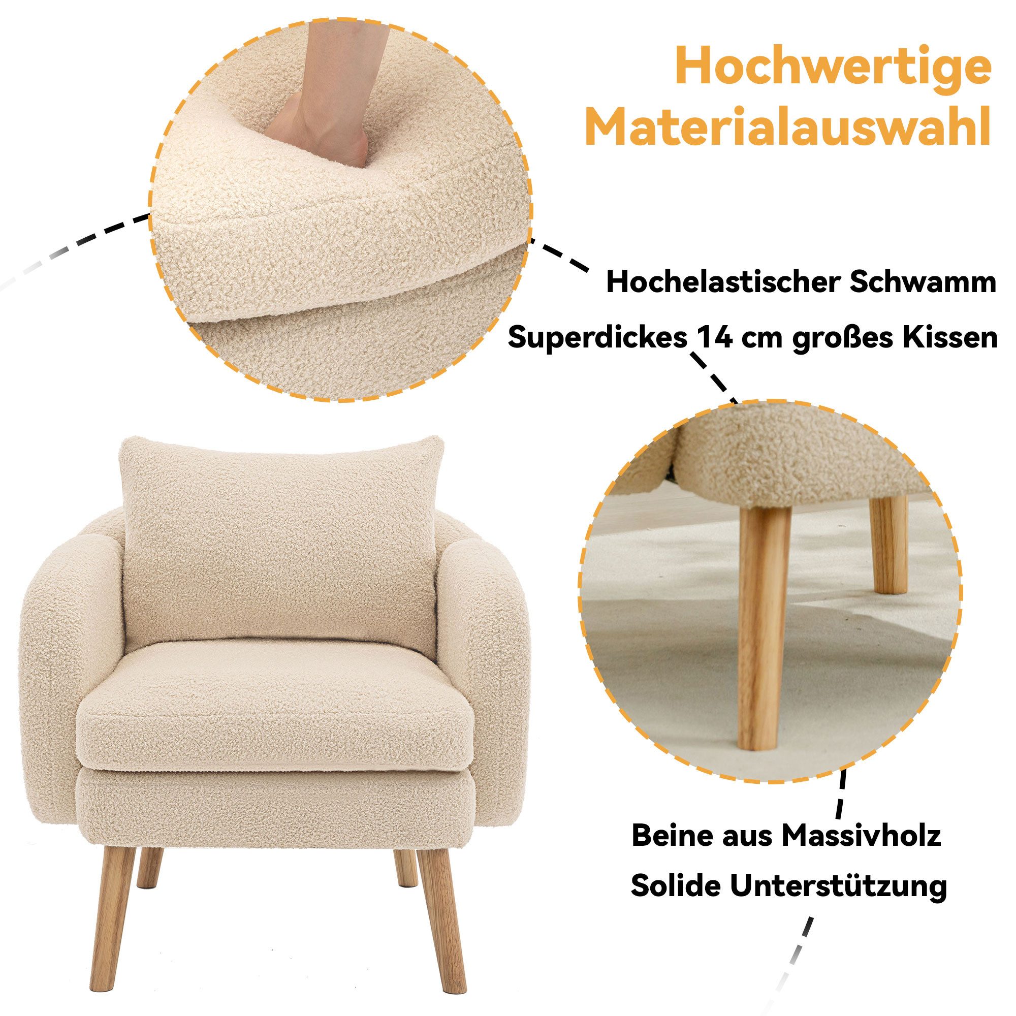 Welikera Sessel Schlichter Teddy-Samt-Sessel mit Gepolsterter,Einzelner günstig online kaufen