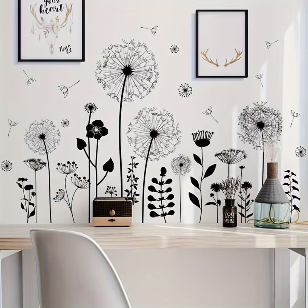 Montegoni Wandsticker Dandelion Wandtattoo – Selbstklebende Löwenzahnblumen für Wände (Einzelset, 1 Wandtattoo-Bogen), Selbstklebend, rückstandslos abziehbar, einfach anzubringen, modern