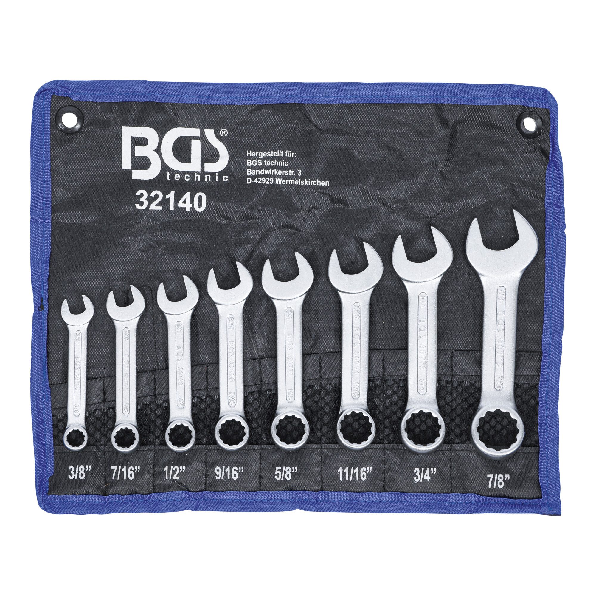 BGS technic Maulschlüssel BGS Maul-Ringschlüssel-Satz extra kurz Zollgrößen SW 3/8 Zoll - 7/8 Zo