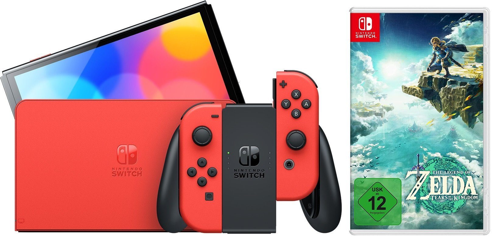 Nintendo Switch Konsole OLED Super Mario Edition Rot (Bundle, inkl. The Legend of Zelda: Tears of the Kingdom Spiel), Handheld Spielekonsole Bundle Set