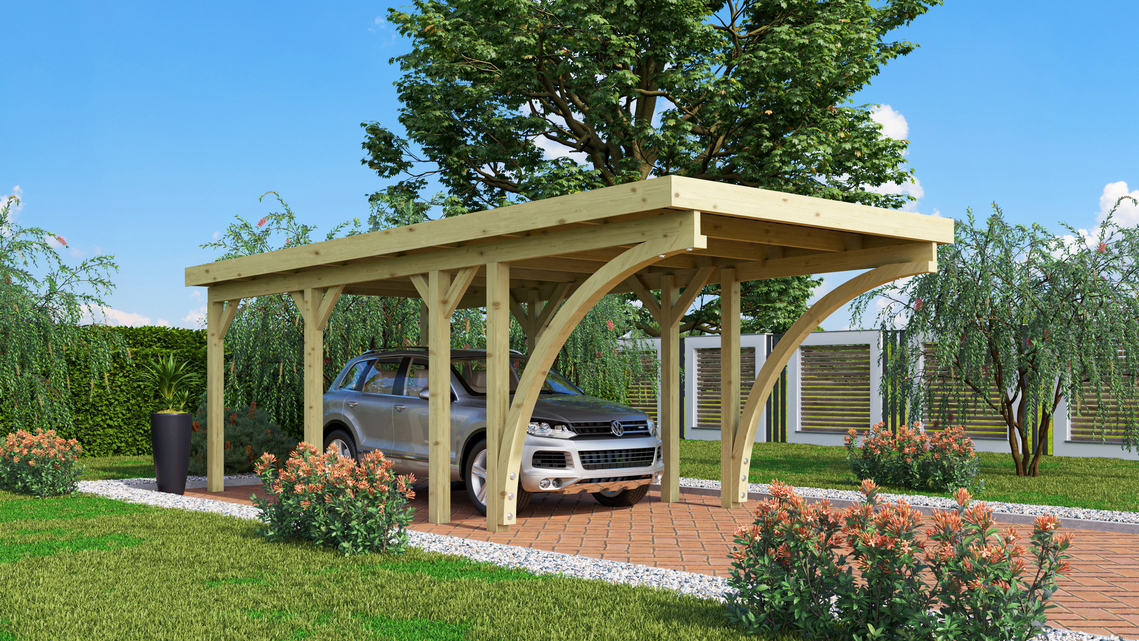 Karibu Einzelcarport »Classic 2 SET« PVC-Dach Variante C, mit zwei Einfahrtsbogen, BxT: 273x657,5 cm, 206 cm Einfahrtshöhe, (Set), aus Masivholz