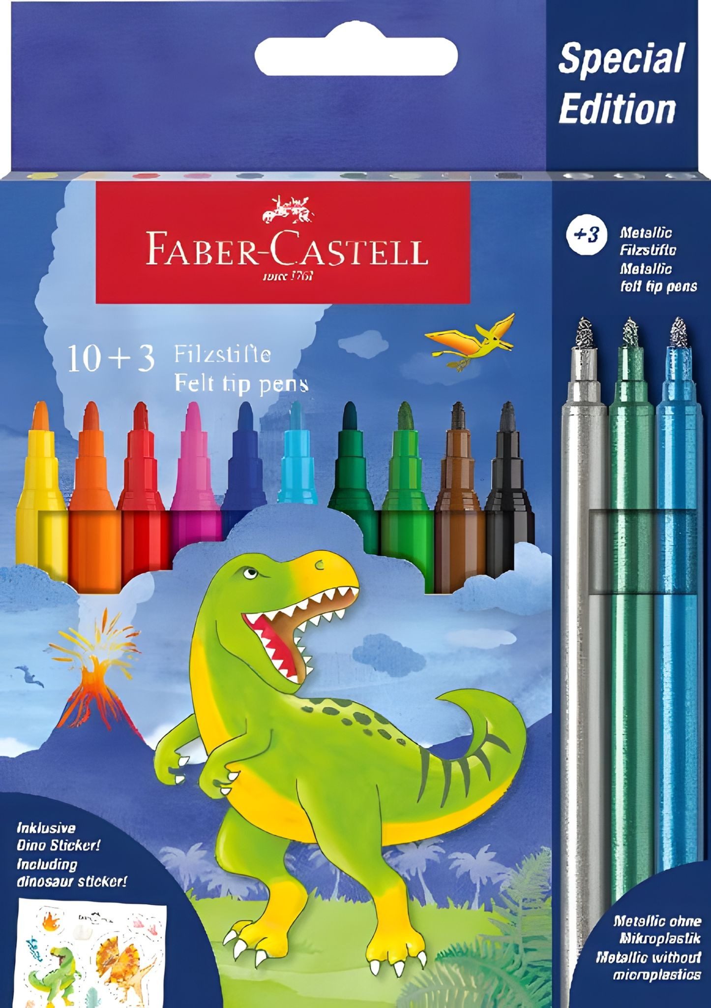 Faber-Castell Malstift Faber Castell Filzstift Dino 10+3 und Sticker