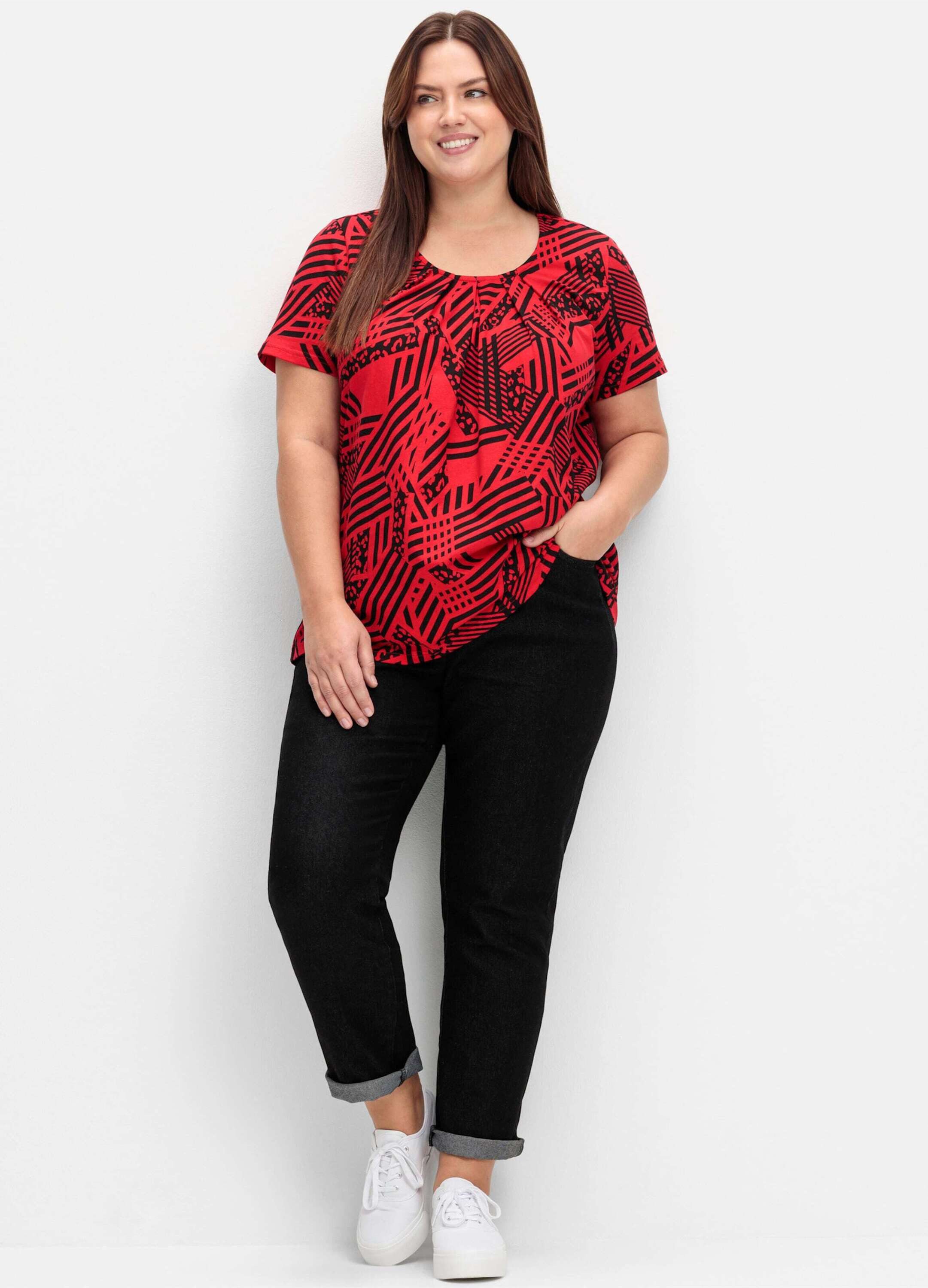 Sieh an! T-Shirt Shirt Kurzarm in A-Linie, mit grafischem Muster
