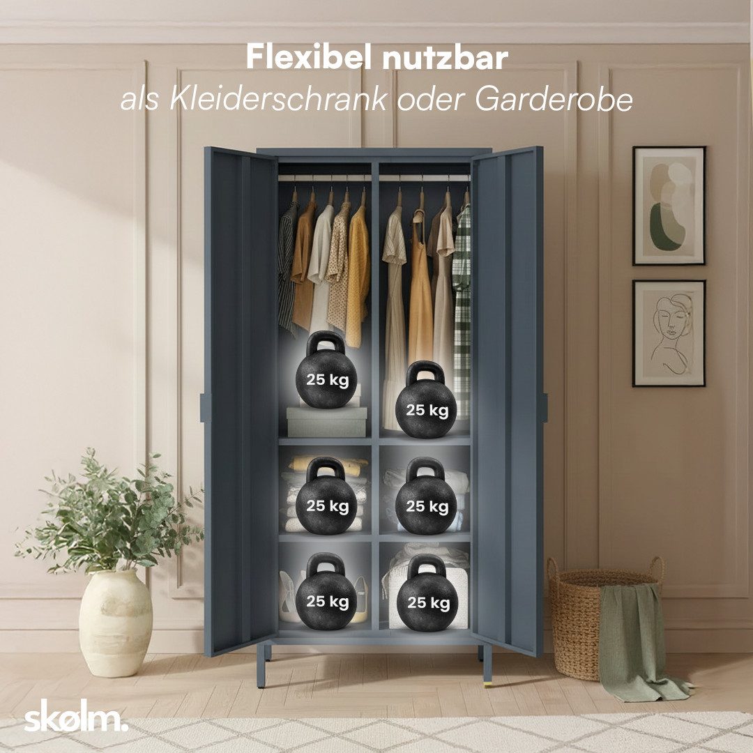skølm Kleiderschrank Ituri aus Metall (Anthrazit) Metallschrank mit 6 Fächern & 2 Kleiderstangen, 170x80x45 cm – Bild 5 von 5
