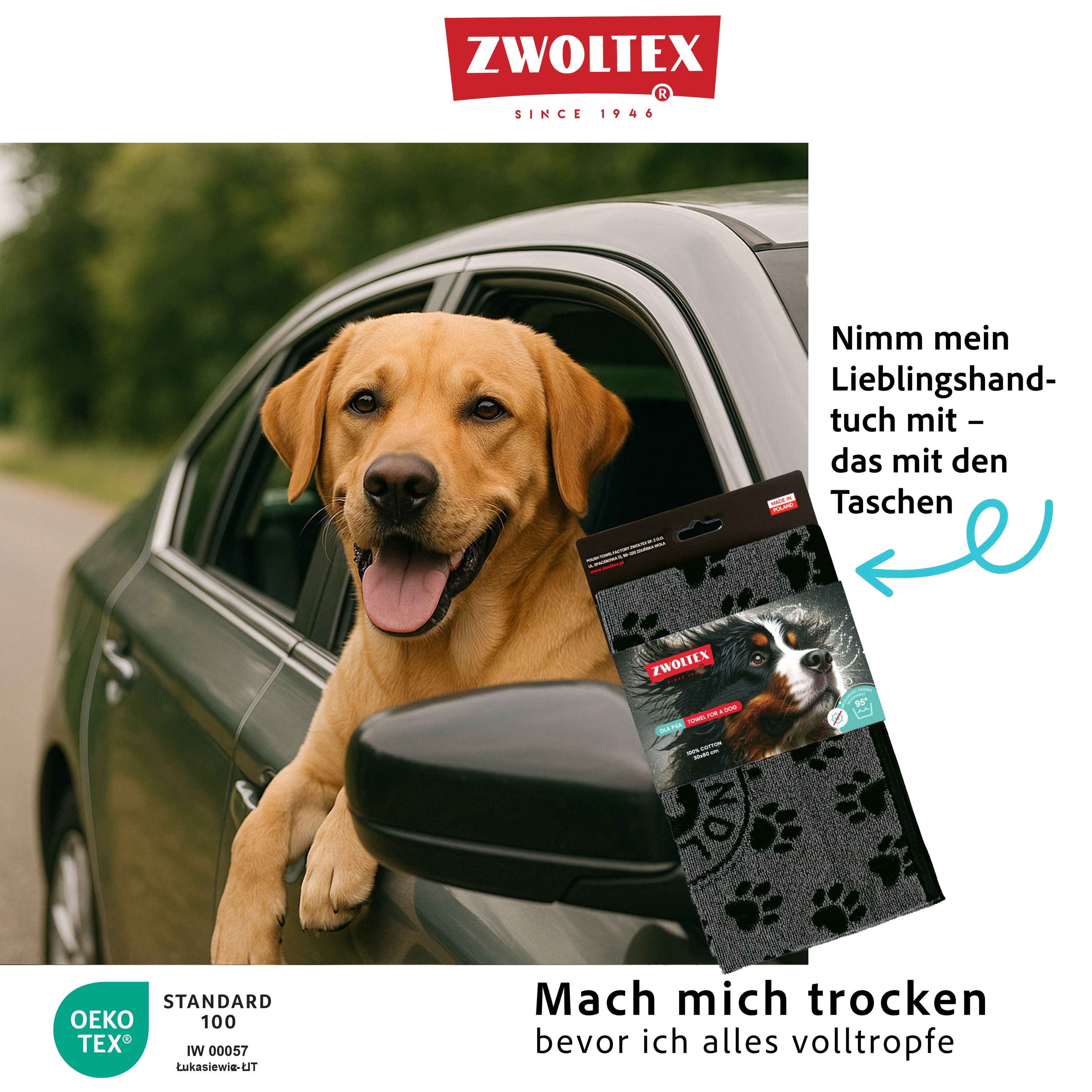 Zwoltex Hundehandtuch Für nasse Pfoten & Fell – weich und stark saugend, (Tierhandtuch Baumwolle 95° Größe 30×80 Weich & saugfähig), Sanfter Frottee 95° – pflegeleicht und ideal nach Bad & Spaziergang