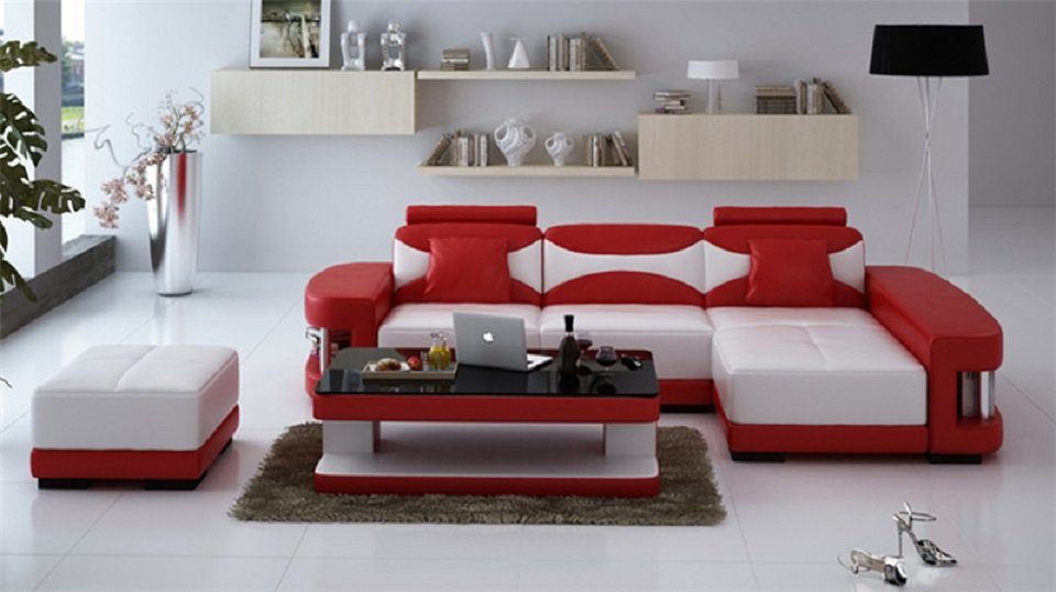 JVmoebel Ecksofa Eckcouch Eckgarnitur Wohnlandschaft Europe Form Weiß/Rot Made Ecksofa, L Sofa in