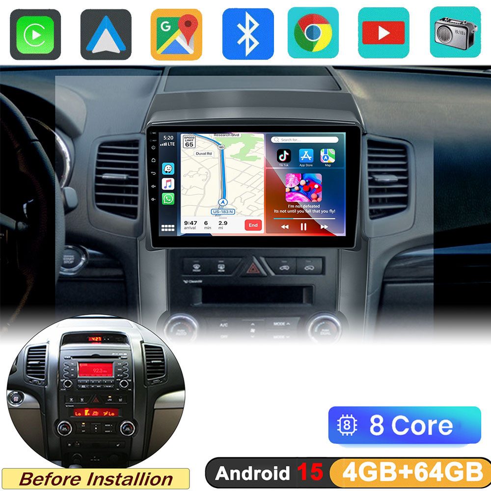 A-Sure 8-Core 4+64G Android 15 Carplay RDS GPS Navi Für KIA Sorento 2009-2013 Autoradio (Digitalradio (DAB), FM, AM, RDS, DSP, 1280*800 IPS Screen/8-Core CPU)