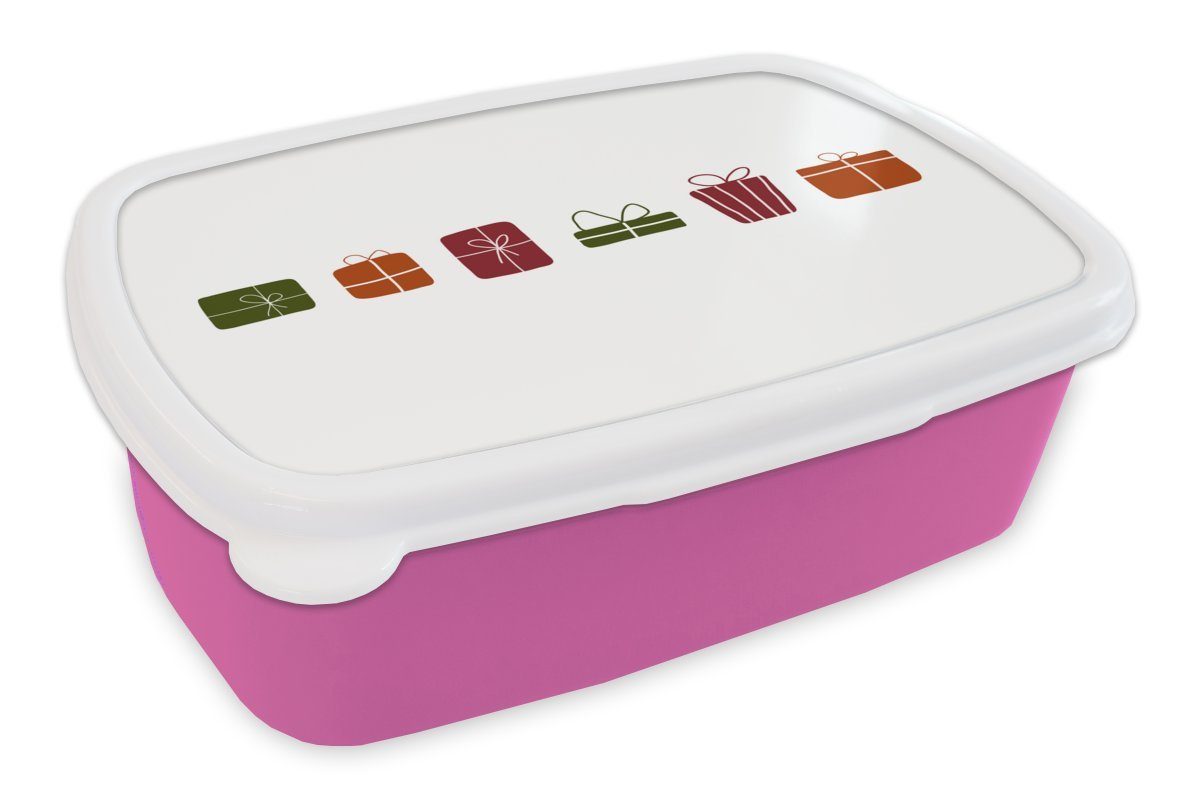 MuchoWow Lunchbox Geschenke - Weihnachten - Weiß, Kunststoff, (2-tlg), Brotbox für Erwachsene, Brotdose Kinder, Snackbox, Mädchen, Kunststoff rosa