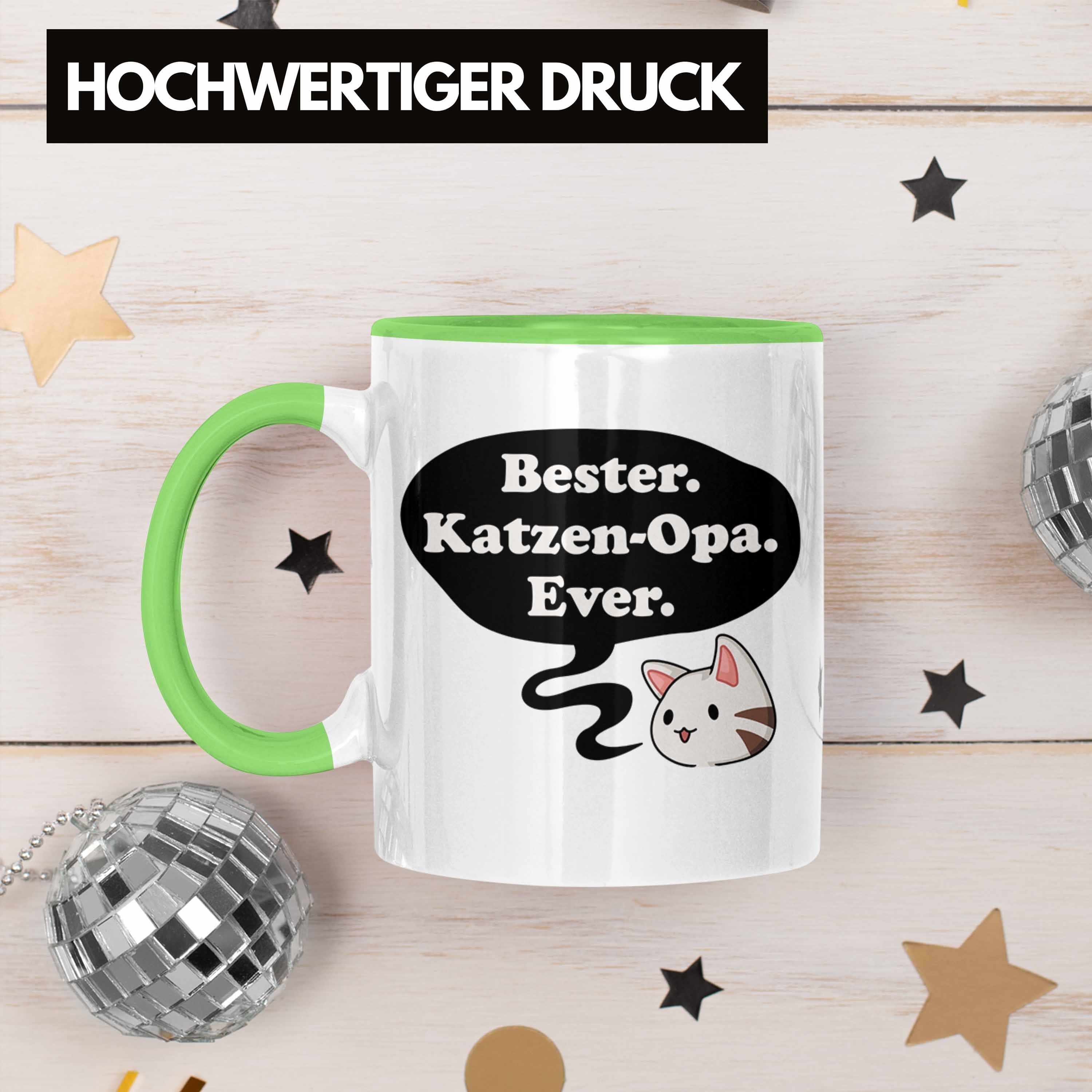 Kaffeetasse Katzen Geburtstag für - Katzenbesitzer Grün mit Opa Großvater Lustige Opa Trendation Vatertag Tasse Spruch Trendation Geschenke Tasse