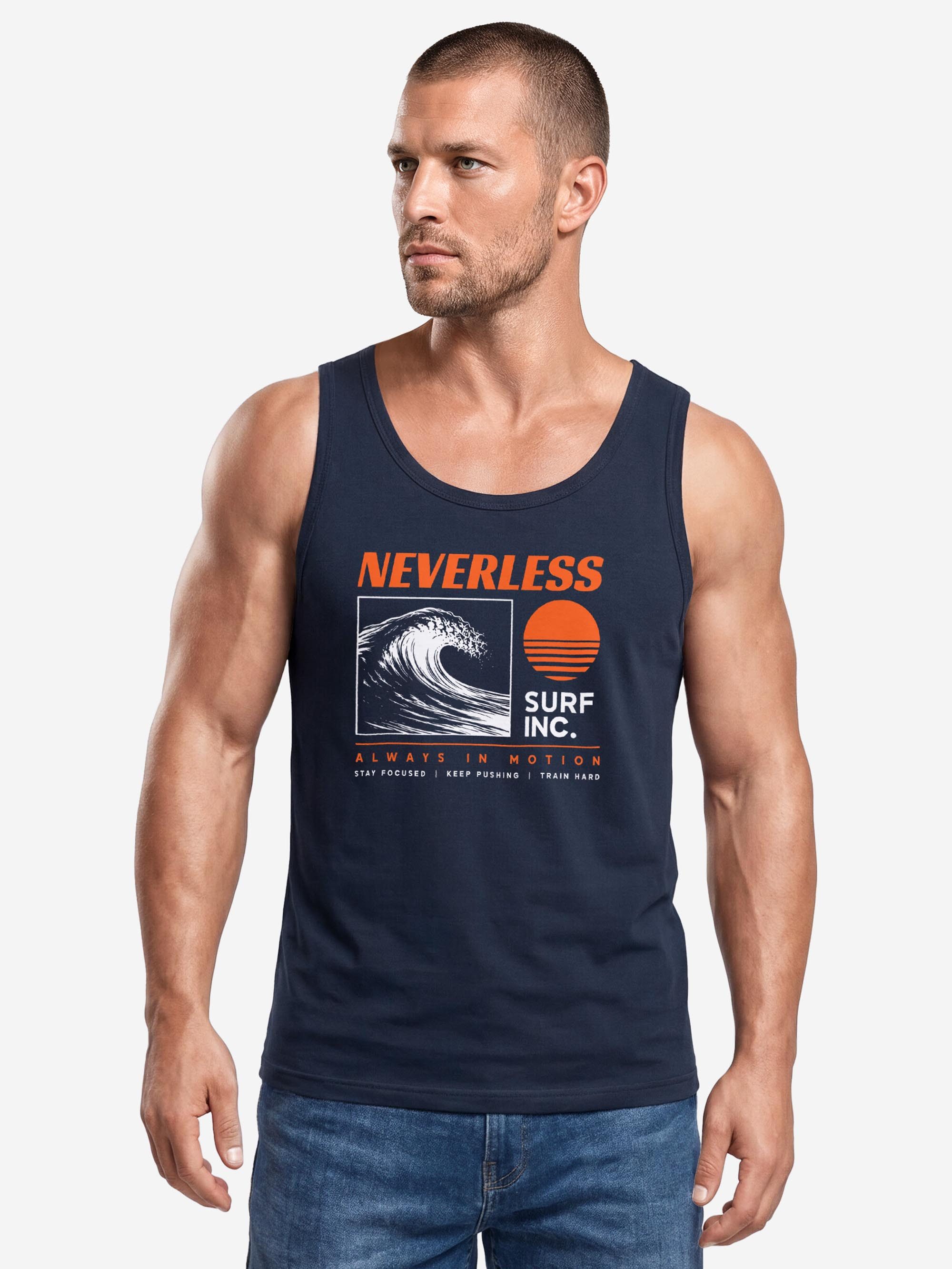 Neverless Tanktop Tanktop Herren mit Grafik-Print - Ocean Design Wave - Trägershirt mit Print