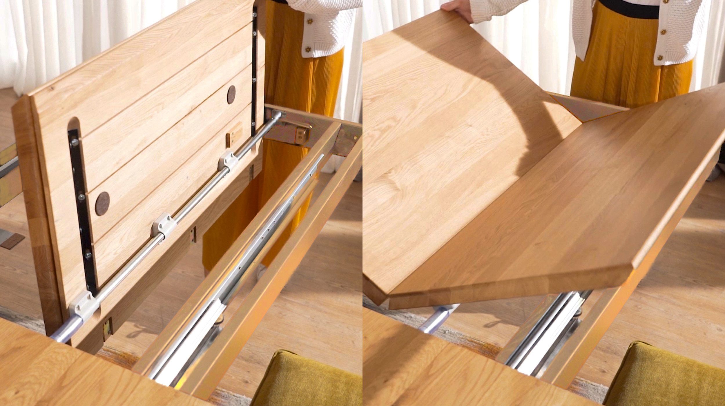 Massivart® dining table, solid wild oak, oiled, extendable / Spider frame wood / RICARDO, Swiss edge • internal butterfly extension • Pure nature