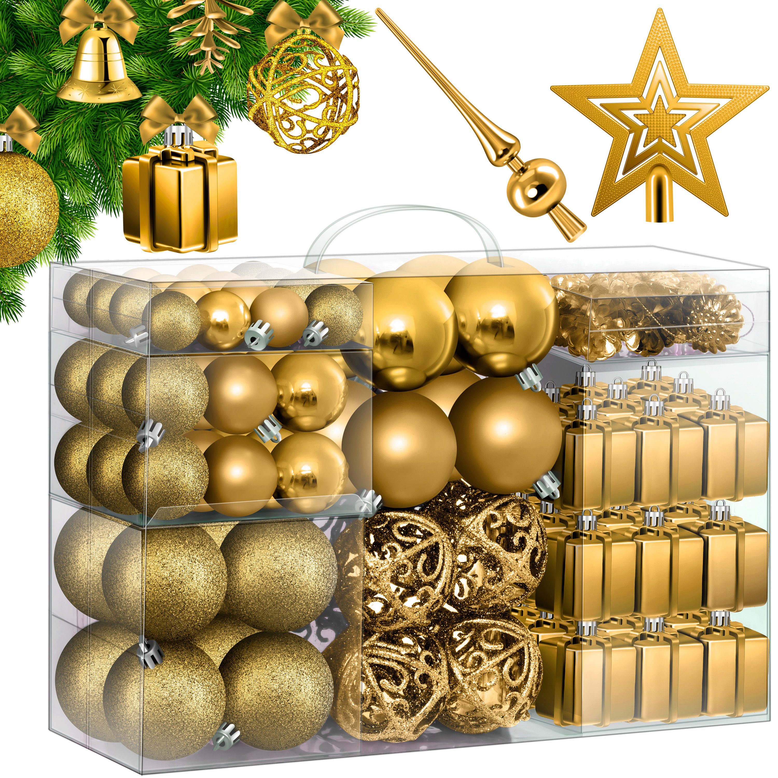 Gold Christbaumkugeln zur Weihnachtsdekoration-24 Stück Christbaumkugeln mit Aufhängeöse für Weihnachtsschmuck