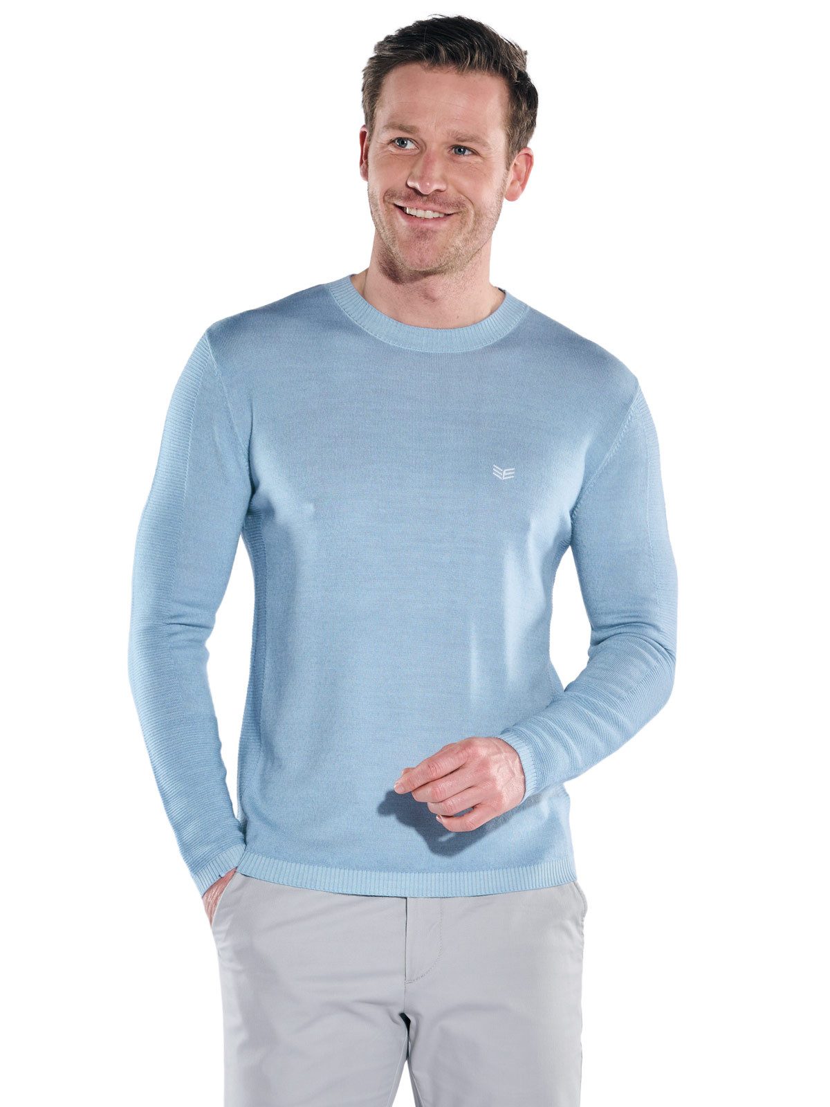 ENGBERS GERMANY Rundhalspullover Herren Hochwertiger Merino-Pullover, Mittelblau
