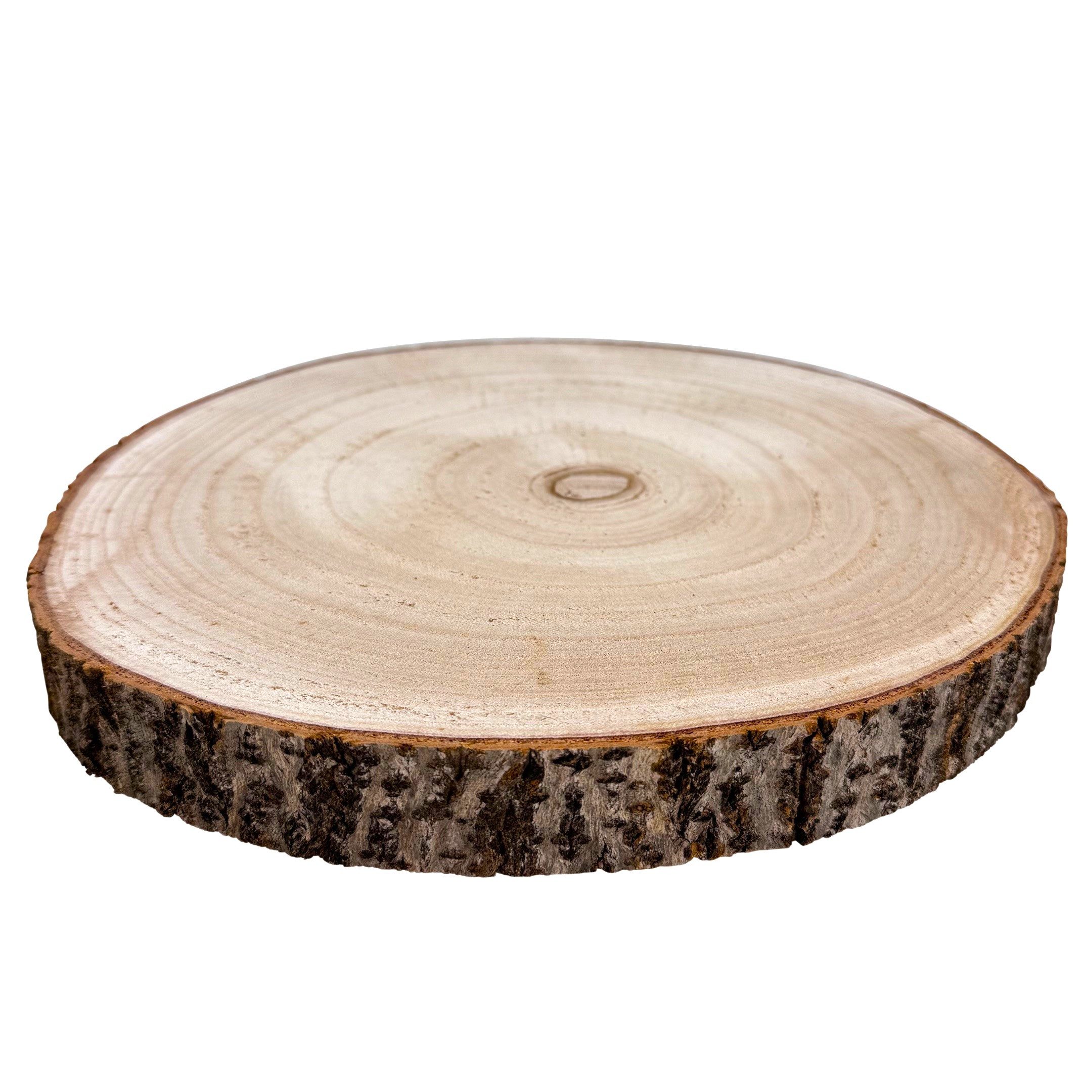 Online-Fuchs Dekotablett - Holzscheibe rund, Baumscheiben Tisch Deko natur - 30 cm Durchmesser (Paulowina Holz, ideal für saisonale Arrangements), natürliche Maserung mit einem rustikalem Rindenrand