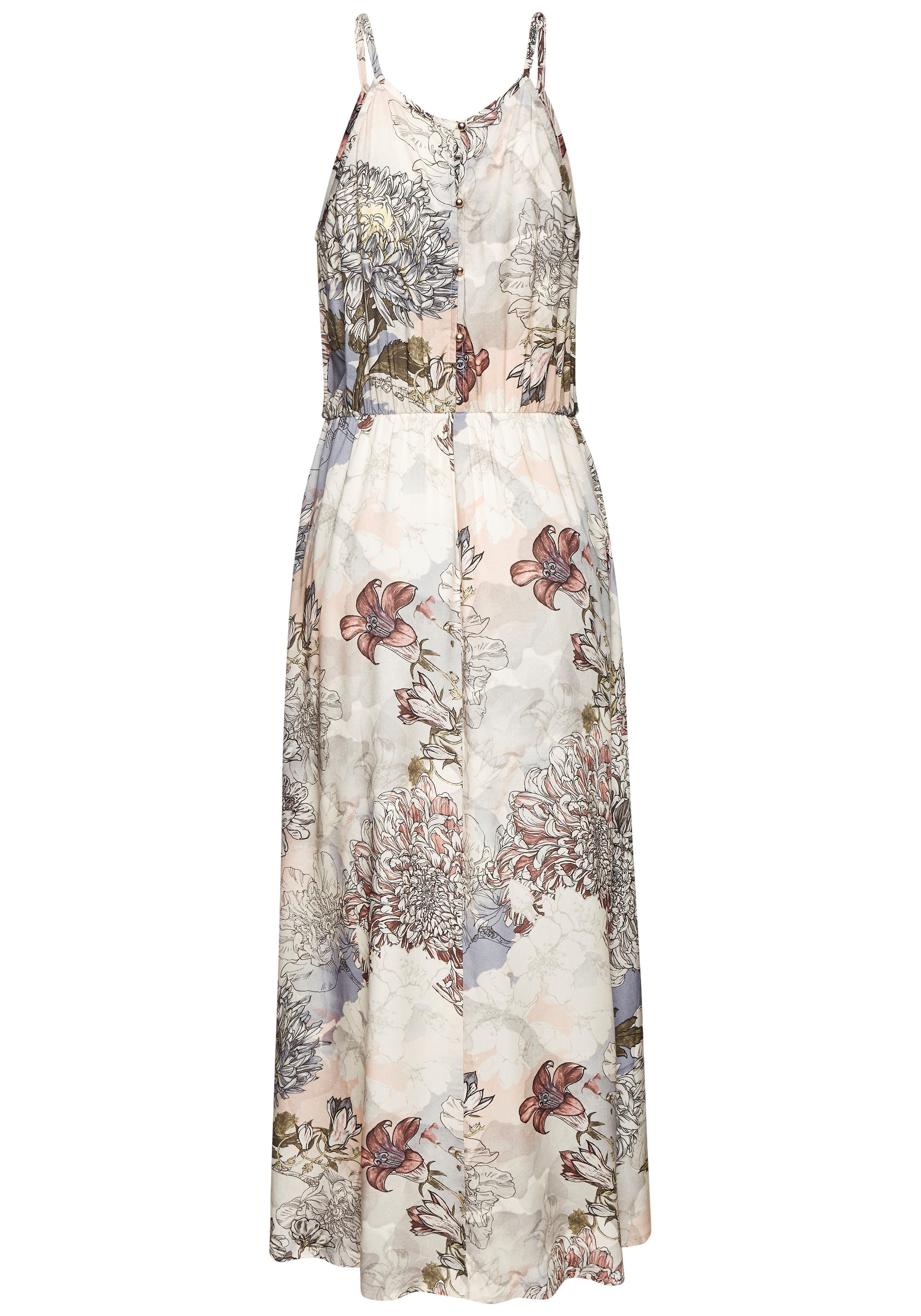 Buffalo Maxikleid mit Alloverprint, leichtes Sommerkleid, fließendes Strandkleid