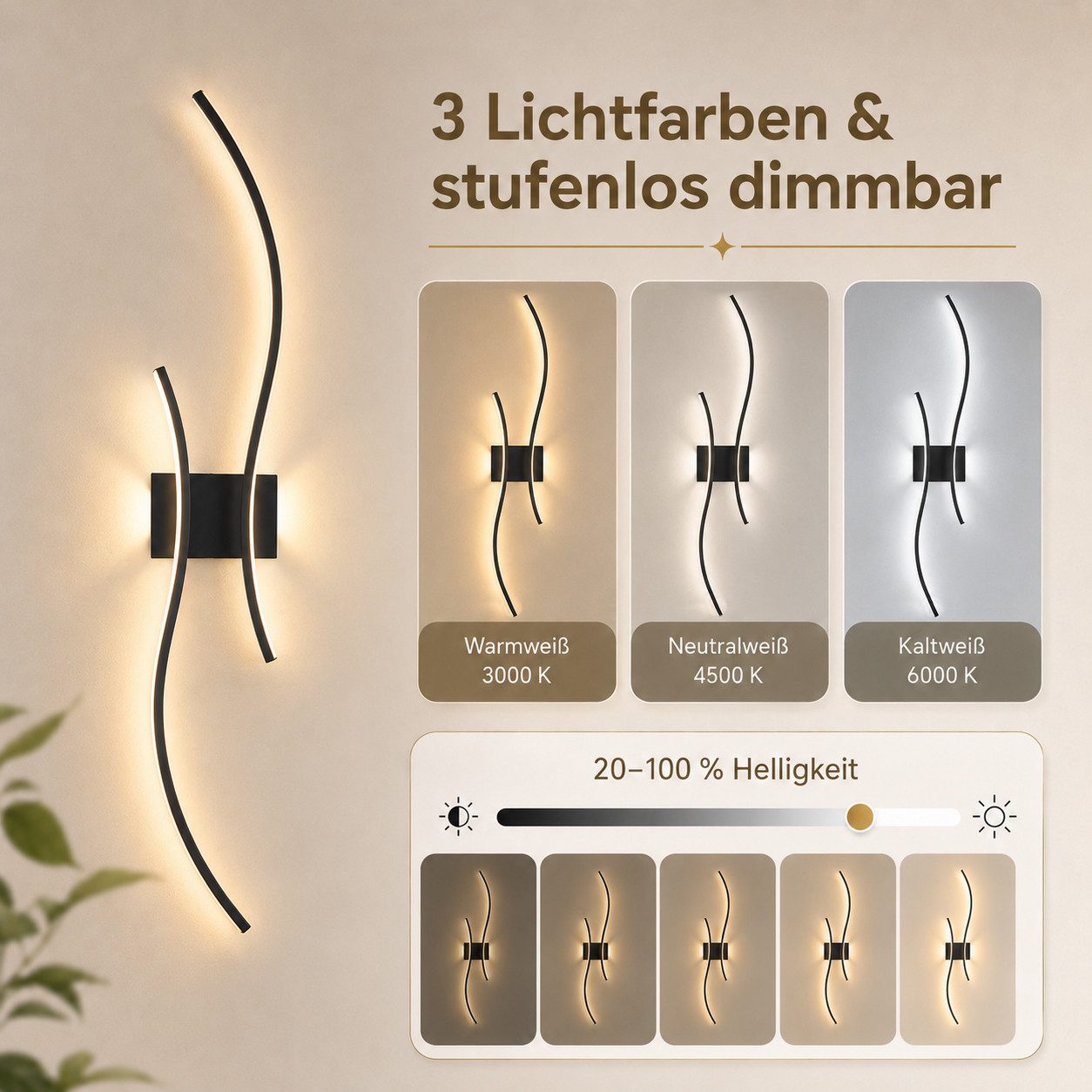 Lapamax LED Wandleuchte Akku Wandleuchte Innen, Dimmable, 3000K-6500K, LED, 3 Lichtfarben, für Wohnzimmer Schlafzimmer Flur Treppen – Bild 2 von 5