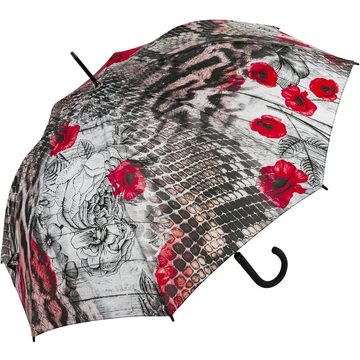 doppler® Langregenschirm Damen-Regenschirm groß und stabil mit Automatik, Serpent - mit rotem Mohnblumen-Design
