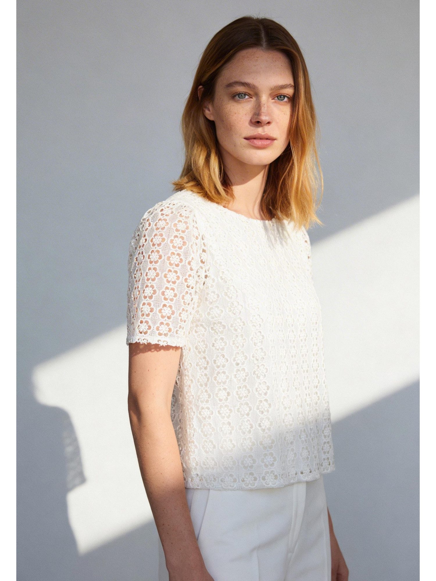 MORE&MORE Kurzarmbluse romantische 1/2 Arm Spitzenbluse