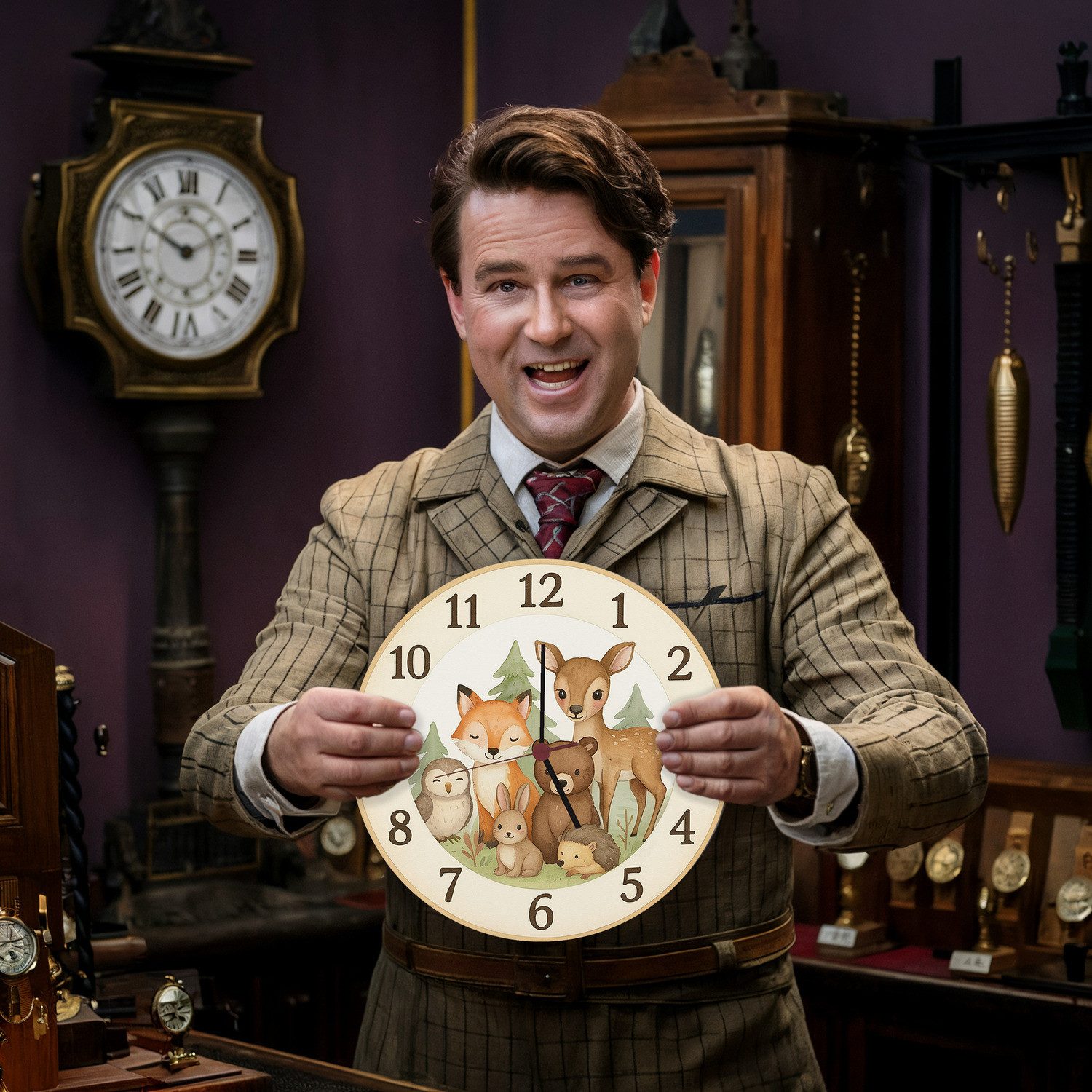 speecheese Wanduhr Waldtiere Aquarellstil Wanduhr aus Alu für Tierliebhaber günstig online kaufen