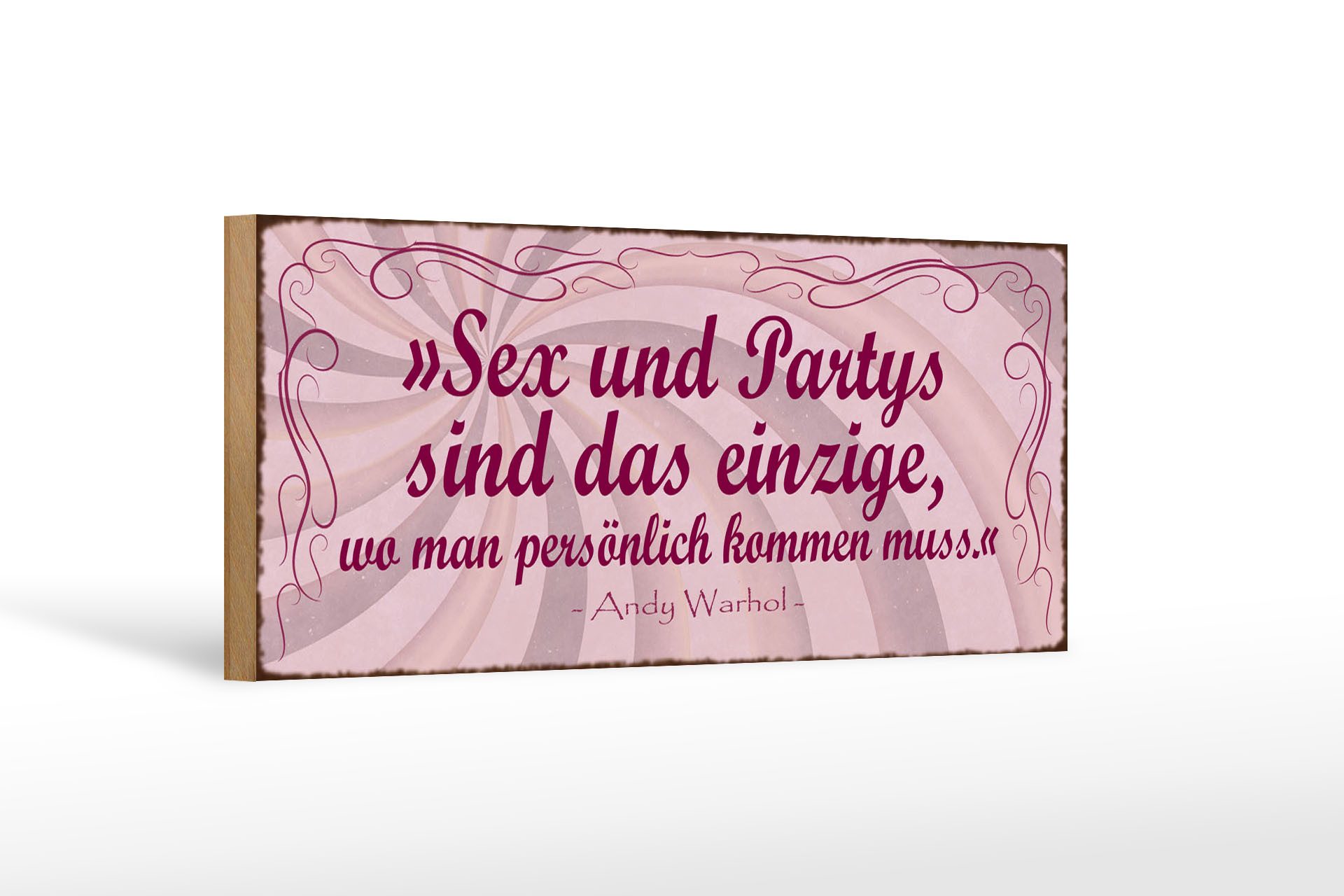 Femer GmbH Holzbild Spruch 27x10cm Sex Party persönlich kommen muss, Sprüche Zitate Lustiges (1 St), Glatte Holzfaserplatte (MDF), vorn beschichtet