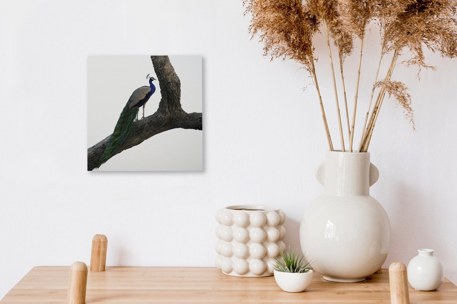 OneMillionCanvasses® Leinwandbild Pfau - - Baum für Wohnzimmer Bilder St), Schlafzimmer Leinwand Blau, (1