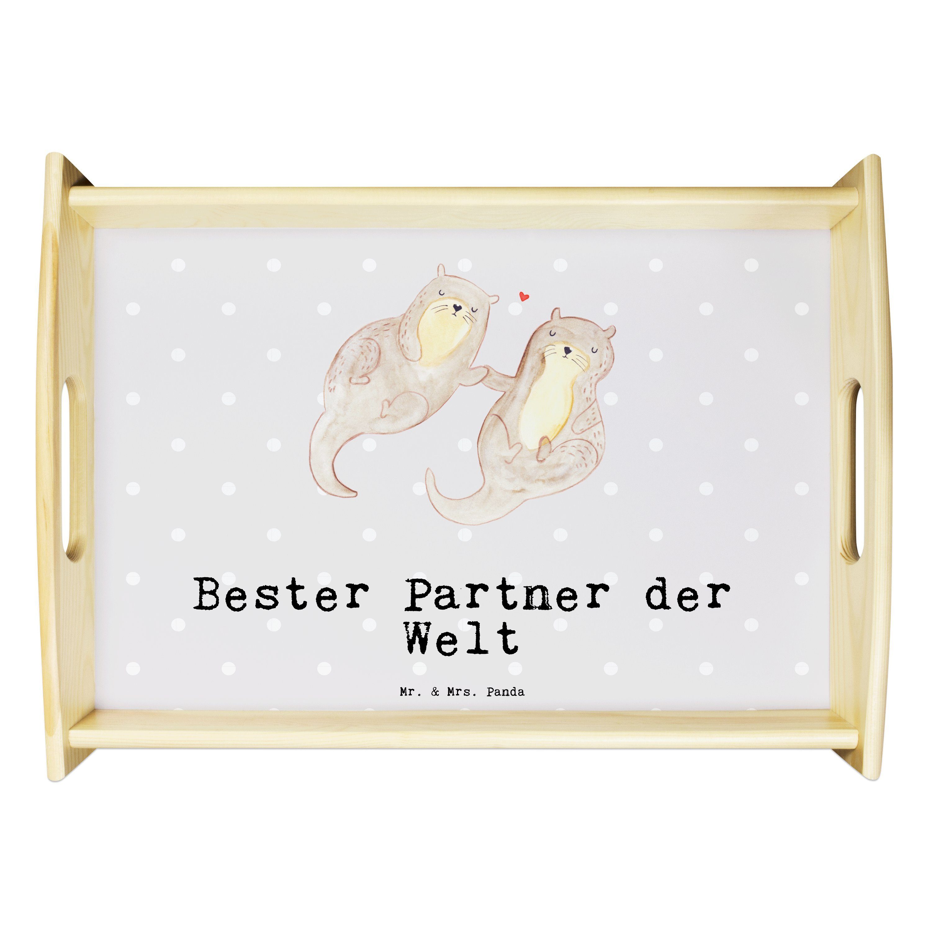 Geschenk, Welt Mrs. lasiert, Tablett Pastell Grau (1-tlg) Otter Echtholz Bester - Panda der Partner & Mitbringsel, Mr. -