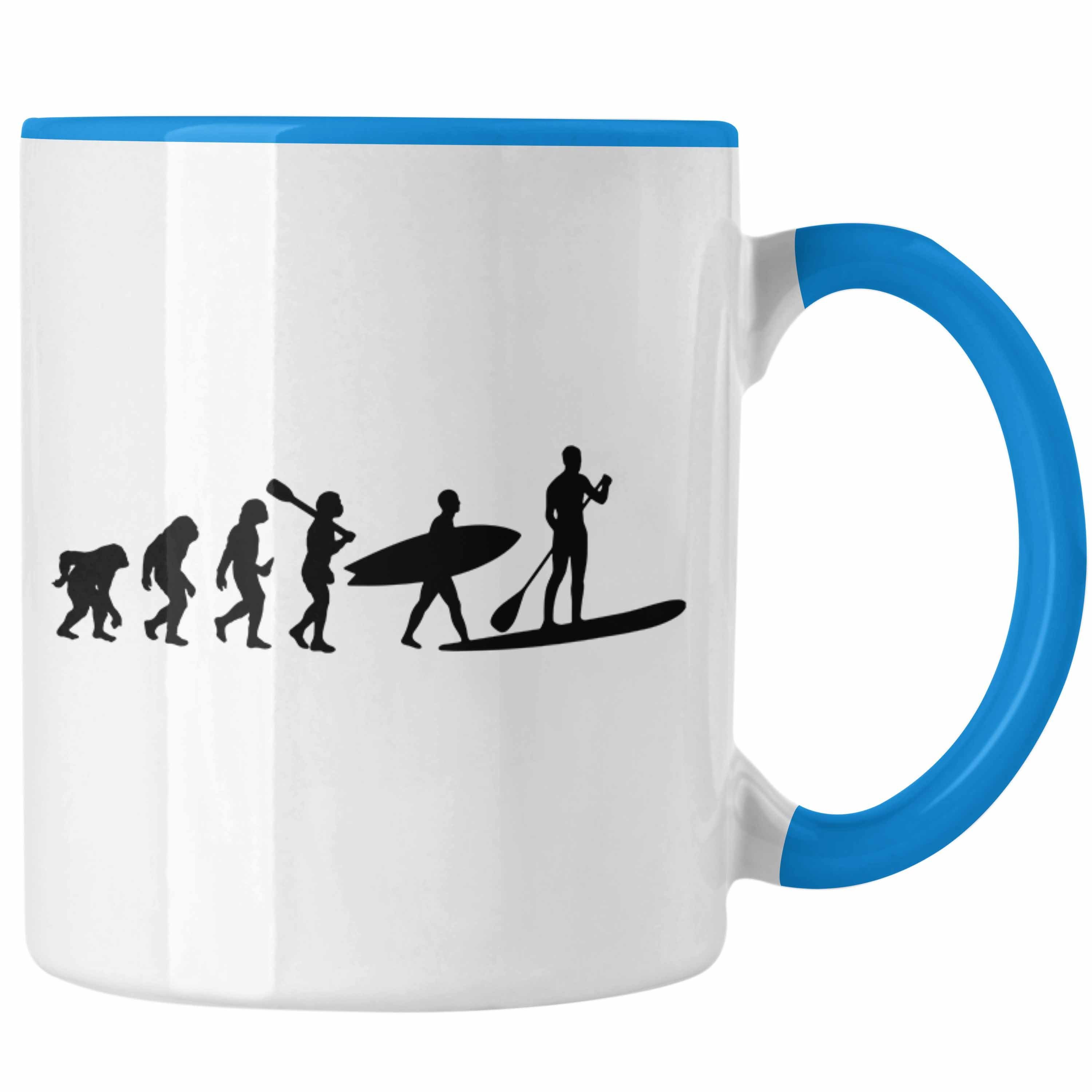 Tasse Paddling Trendation SUP Geschenkidee Grafik Evolution Geschenk Standup Trendation - Blau Tasse Lustige